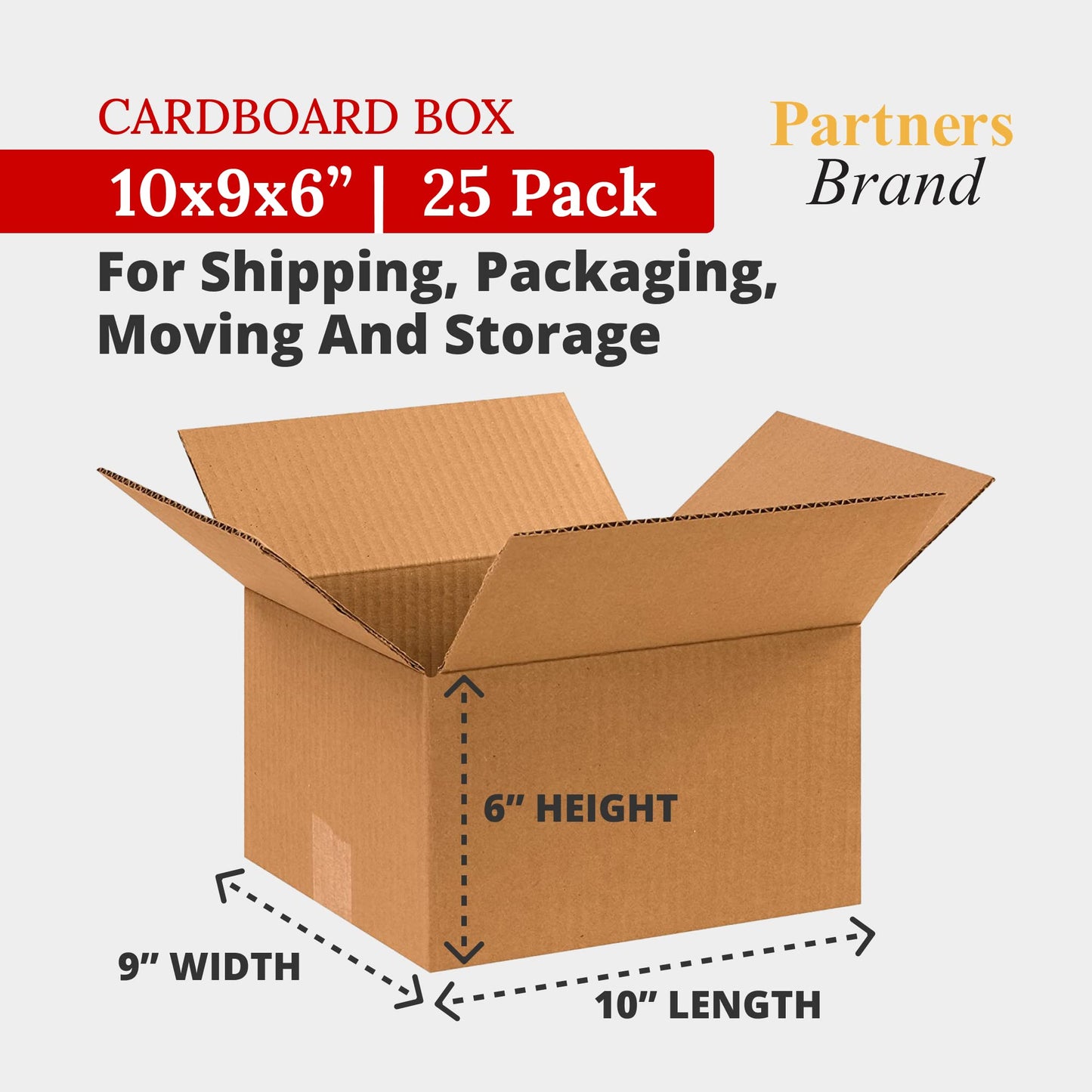 PARTNERS BRAND 10 x 9 x 6 Corrugated Cardboard Boxes, Small 10"L x 9"W x 6"H, Pack of 25 | Shipping, Packaging, Moving, Storage Box for Home or Business, Strong Wholesale Bulk Boxes