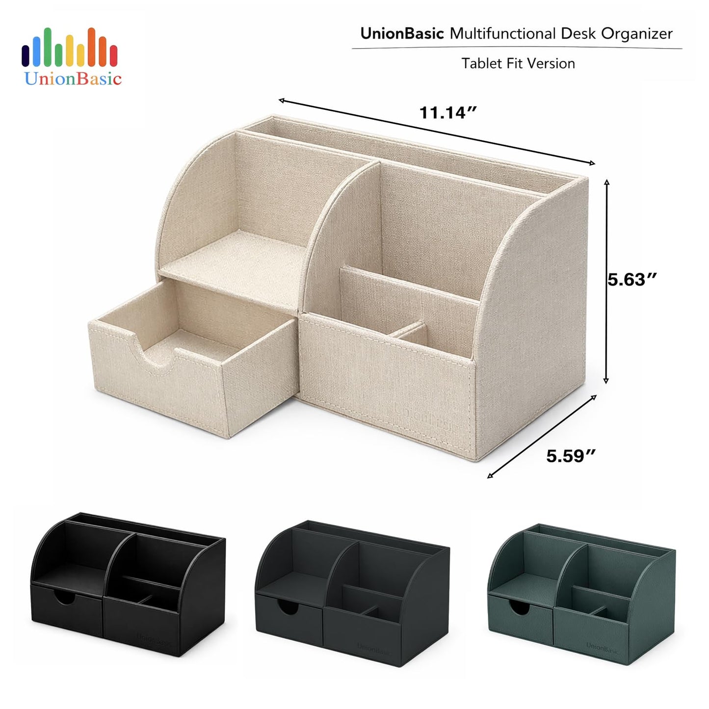UnionBasic Desk Organizer - Multifunctional Leather Desktop Pen Holder Storage Box - Business Card/Pen/Pencil/Mobile Phone/Stationery Holder, Dark Ivy