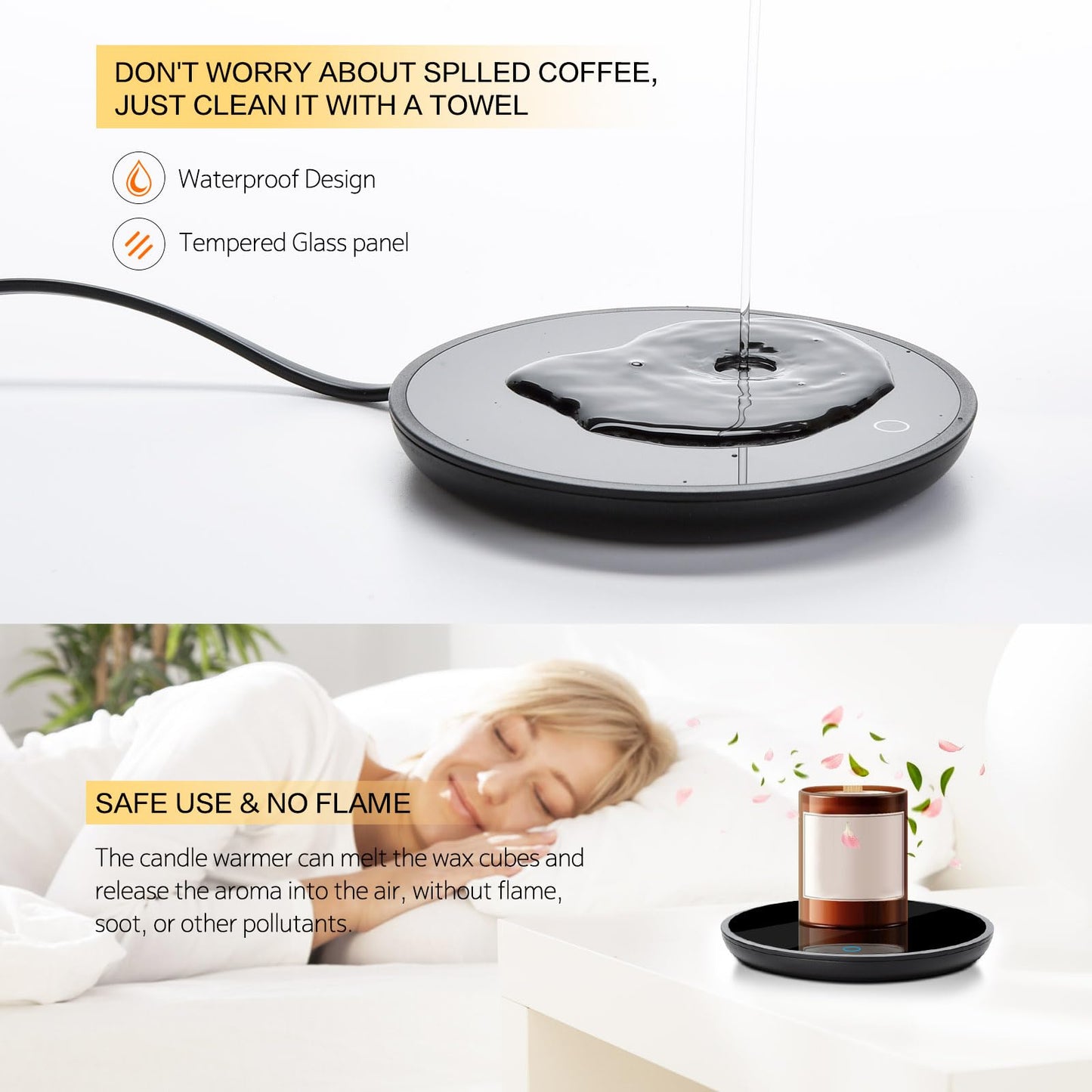 Lesipee Mug Warmer, Coffee Cup Warmer for Desk with Auto Shut Off, Candle Warmer, Electric Beverage Warmer Plate for Tea, Cocoa & Coffee, 2 Temperature Settings, for Office Home