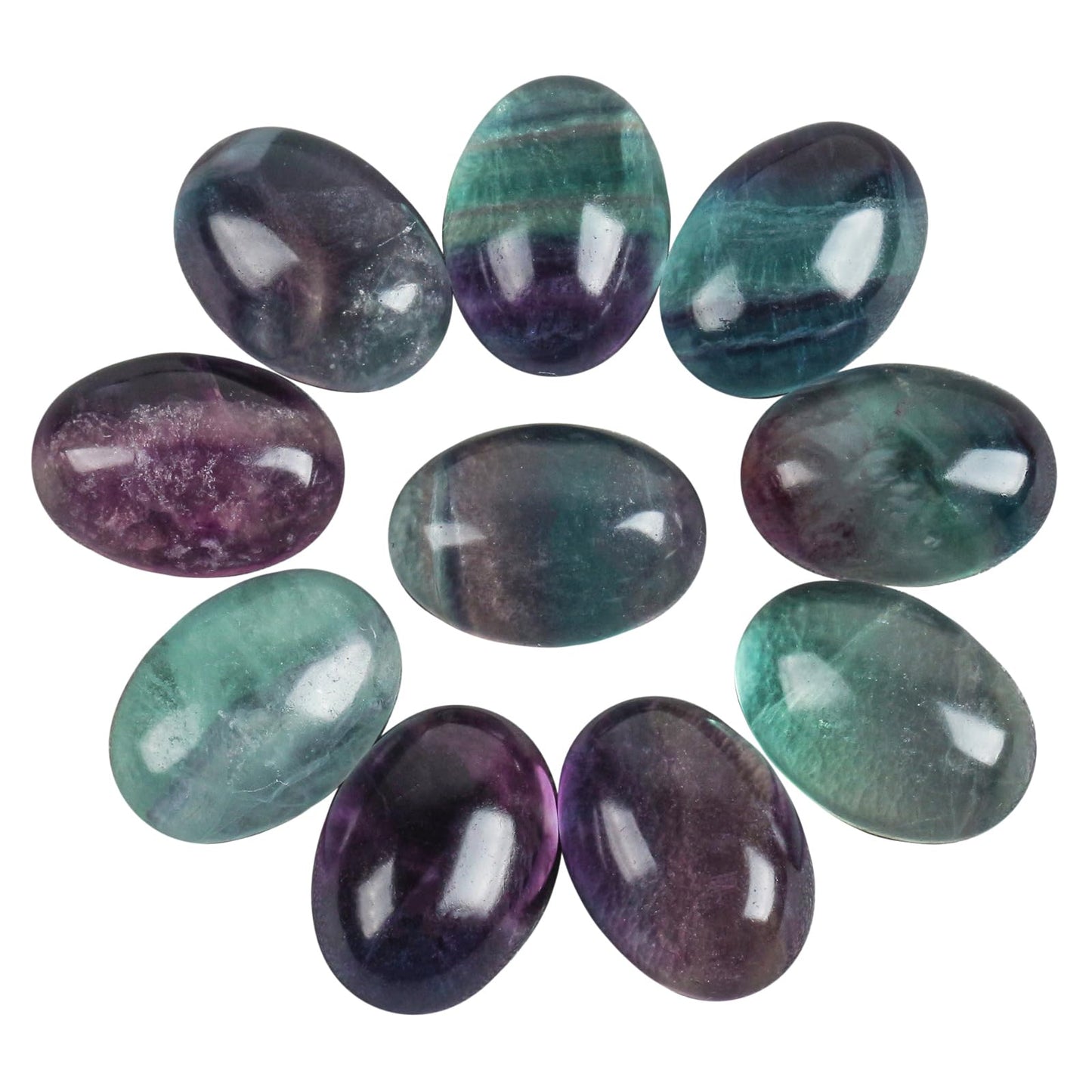 Loveliome 18x13mm Oval Cabochons Flatback Crystal Stone Gemstones Beads for Jewelry Making DIY Pack of 10, Fluorite