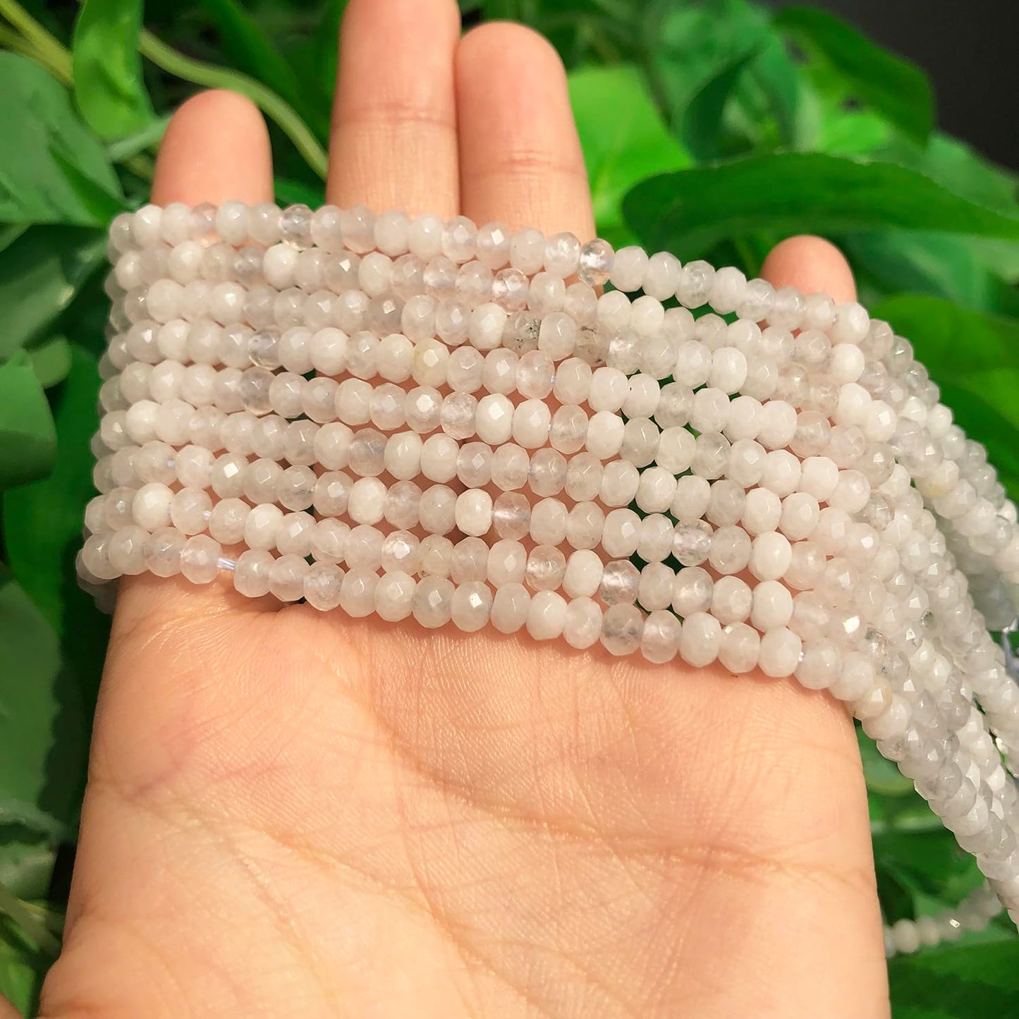 2 String 220PCS 3x5mm Natural White Jade Stone Beads for Jewelry Making, Songxi Facted Loose Gemstone Beads for DIY Bracelet Necklace Making Supplies with Energy Healing Chakra Power