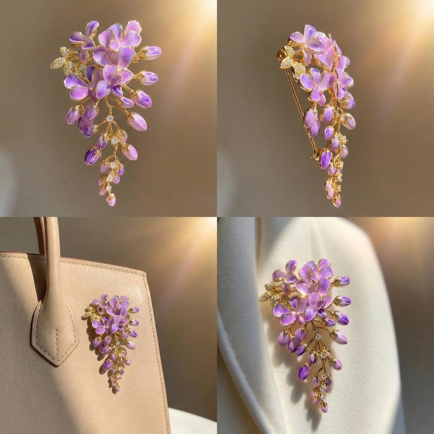Brooch Pin - Gold Plated | Ideal Gift for Mom & Wife on Thanksgiving Day, Birthdays & Weddings (Wisteria)