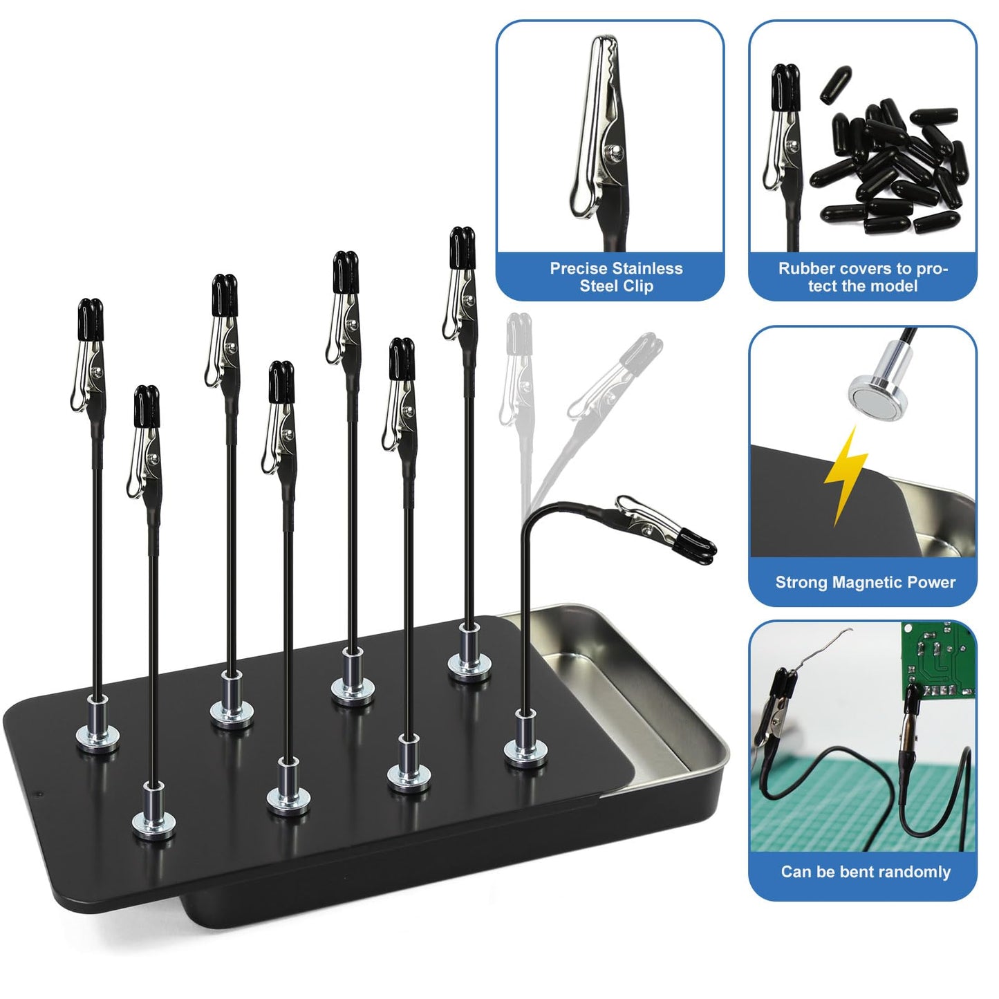 1PC Metal Model Painting Stand Base Holder and 16PCS Magnetic Bendable Alligator Clip Stick Set Modeling Tools for Airbrush Hobby Model Parts GJJC2210L (Base with Bendable Alligator Clip Sticks)