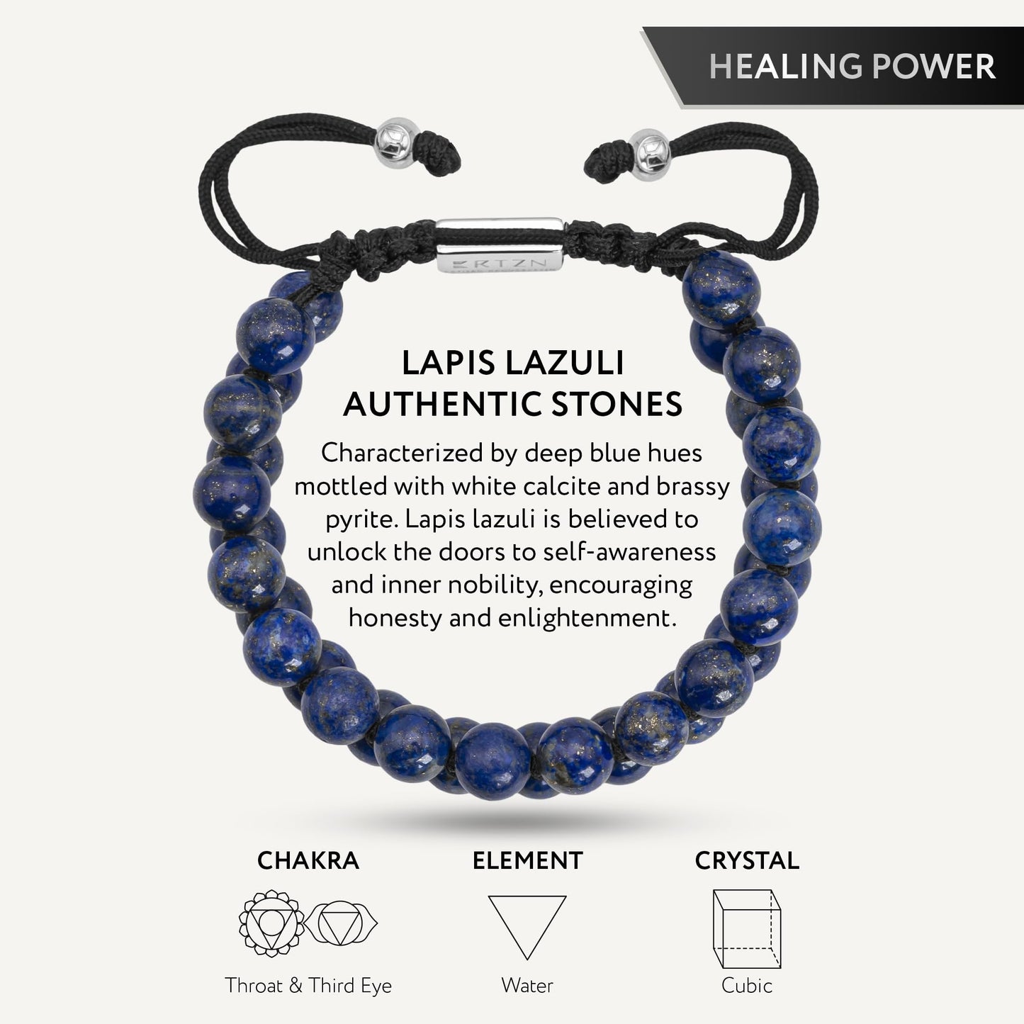 RTZN® Lapis Lazuli Bracelet for Men – Premium Artisan Handcrafted Authentic Blue Lapis Lazuli Mala Bead Bracelet – Adjustable Beaded Bracelets for Men (Morocco)