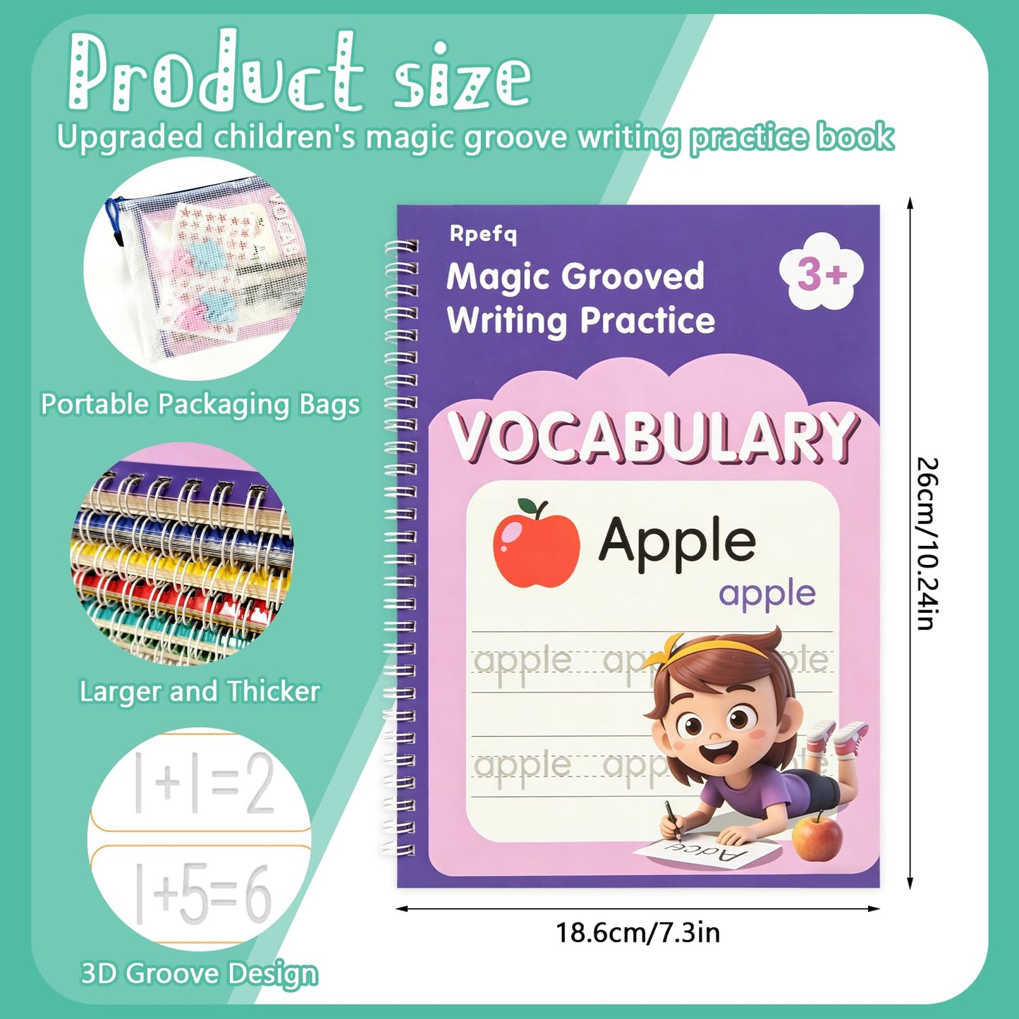 Magic Grooved Writing Practice for Kids Ages 3-8,Reusable Large Grooved Handwriting Practice Books, Writing Books for Kids 5-7 Preschool Learning Activitys for Tracing Letters & Numbers