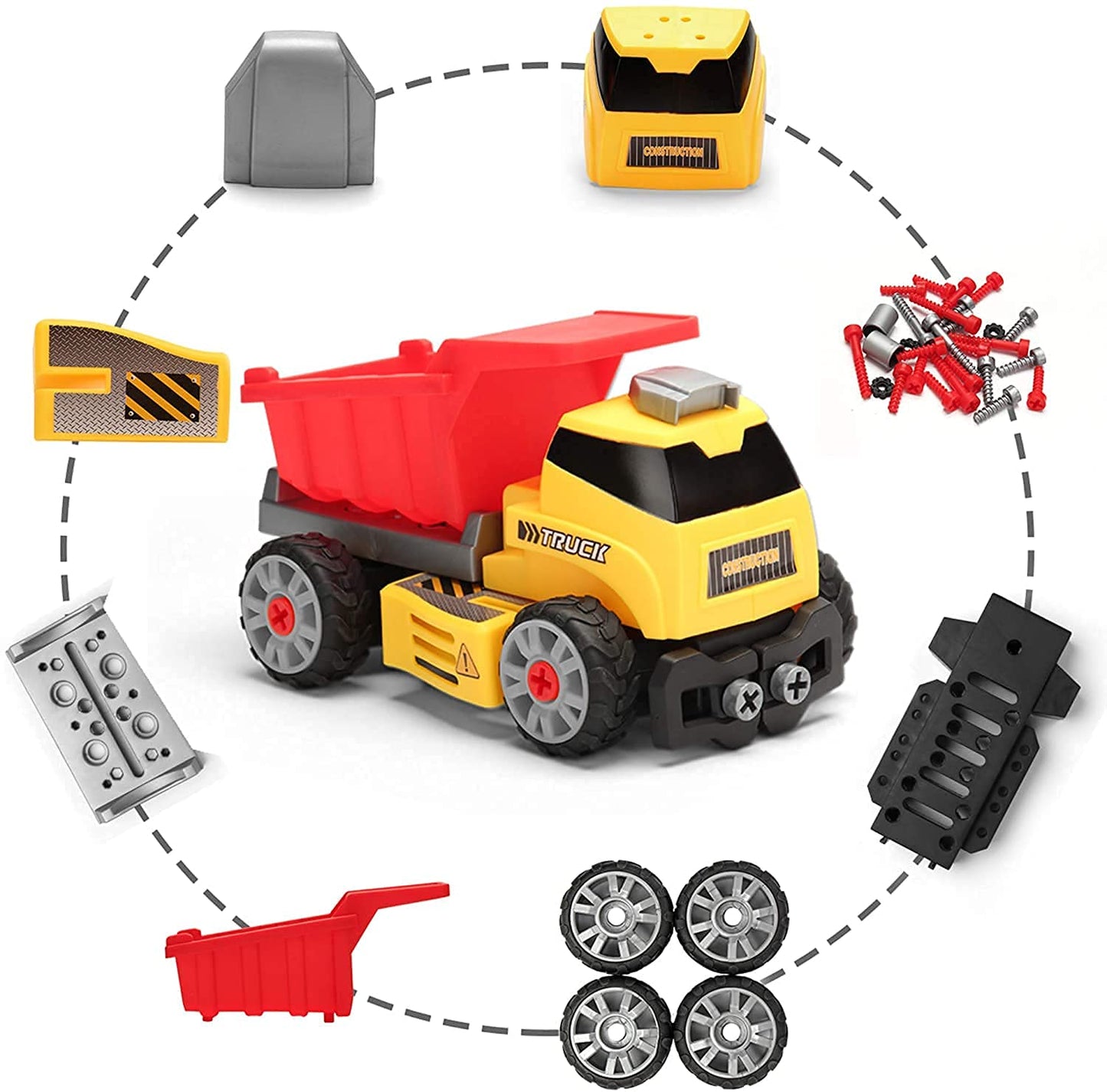 MOBIUS Toys 7-in-1 Take-Apart Truck Construction Set – STEM Building Toy w/Drill, Lights & Sounds – Buildable Dump Truck, Excavator & More - Educational Engineering Toy for Kids Ages 3–8