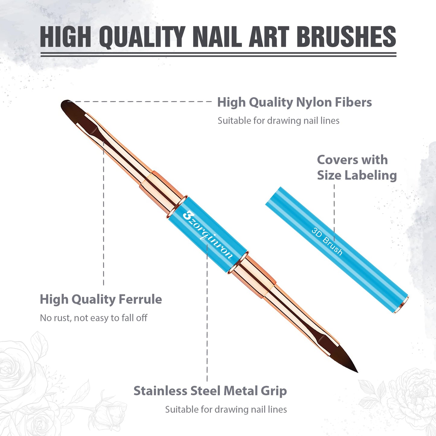 Nail Art Brushes Set, Professional 5Pcs Double-Ended Nail Brush Kit for Details, Long Lines, Ombre & 3D Design-Perfect for DIY Manicures & Salons (Blue)