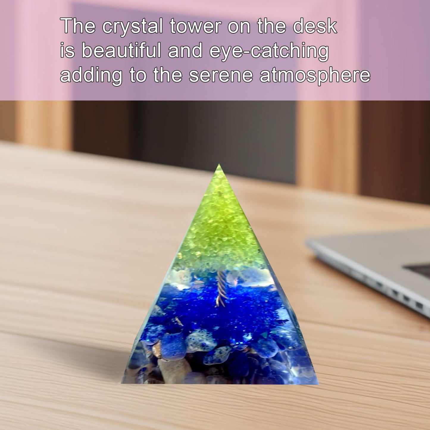 Saefheled Tree of Life Orgone Pyramid,Natural Blue Veins Stone&Peridot Orgonite Healing Crystals Pyramid,Crystal Stone Positive Reiki Energy Generator Collection Wealth Lucky Meditation Tool(6cm)