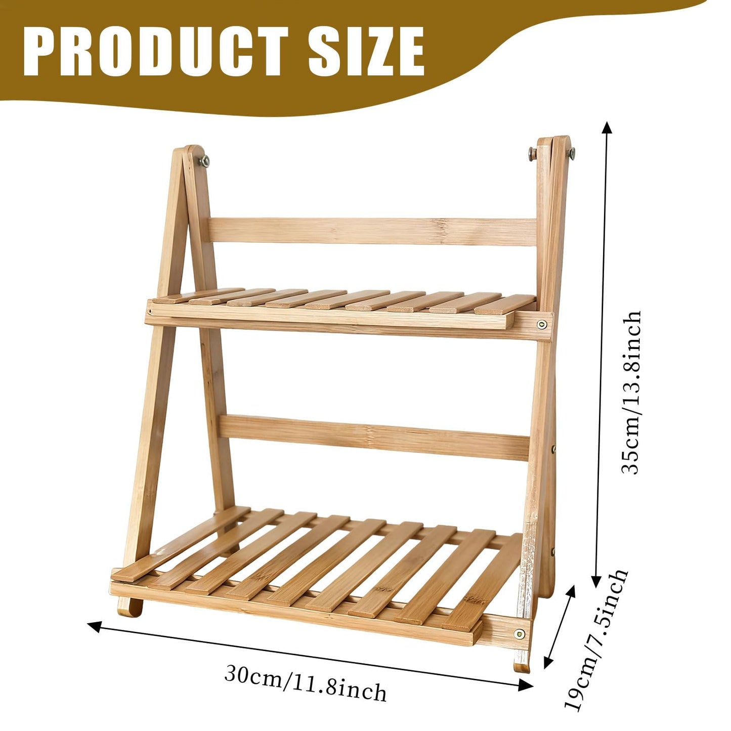 NUOLUTH Matcha Station Organizer Shelf：Bamboo organizer for coffee bar,Matcha Whisk,Small plants,bathroom,11.7" Foldable Countertop Display Rack for Kitchen,Window Sill&Living Room 2 Tier