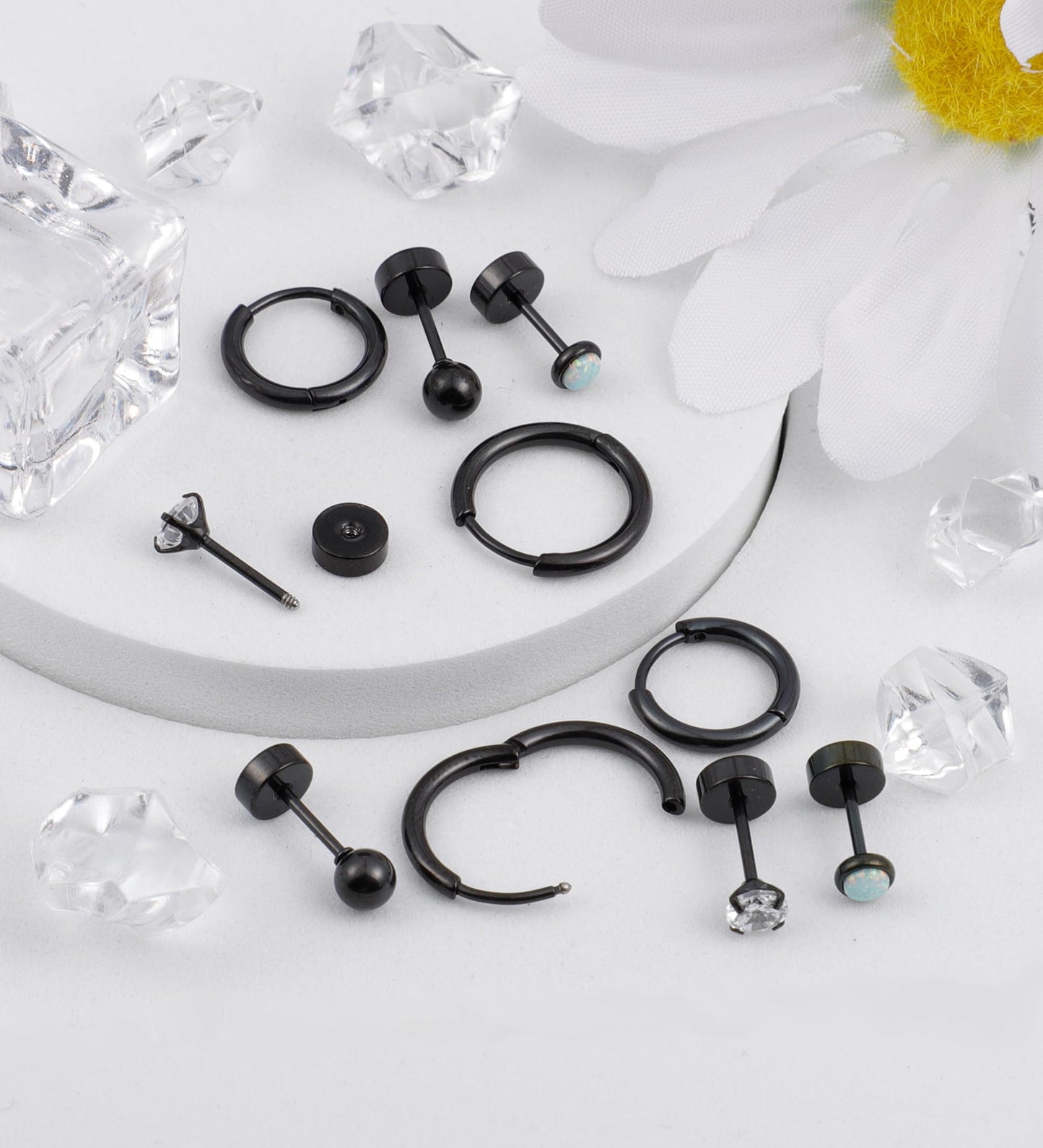 MJust Titanium Earrings for Sensitive Ears 20G Hypoallergenic Stud Hoop Earrings for Women Men Opal Ball CZ Heart Pearl Flat Back Earrings Cartilage Earrings Set