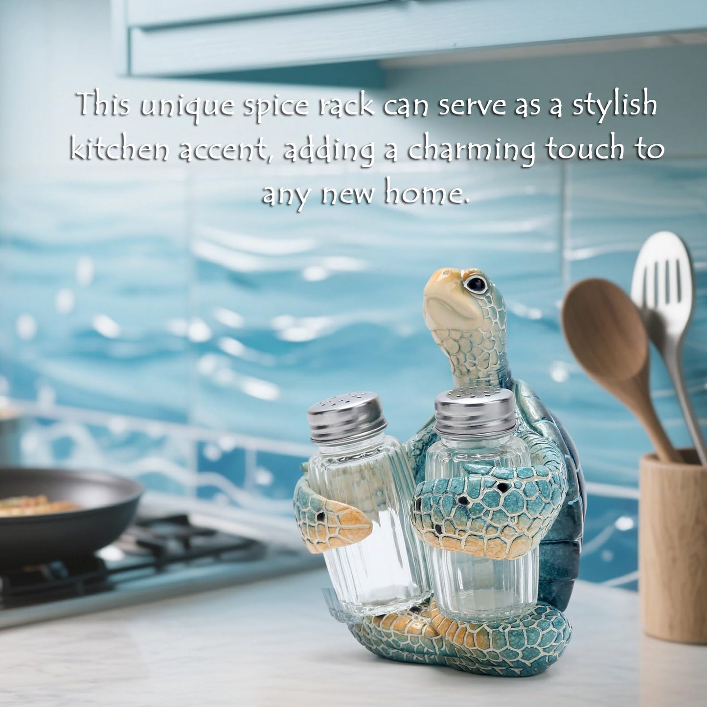 Hodao Sea Turtle With Salt and Pepper Shaker Figurines Decorations Turtle Set with Holder Figurine for Beach Bar or Tropical Kitchen Decor Turtle Table Decorations For Home Gifts (Turtle)