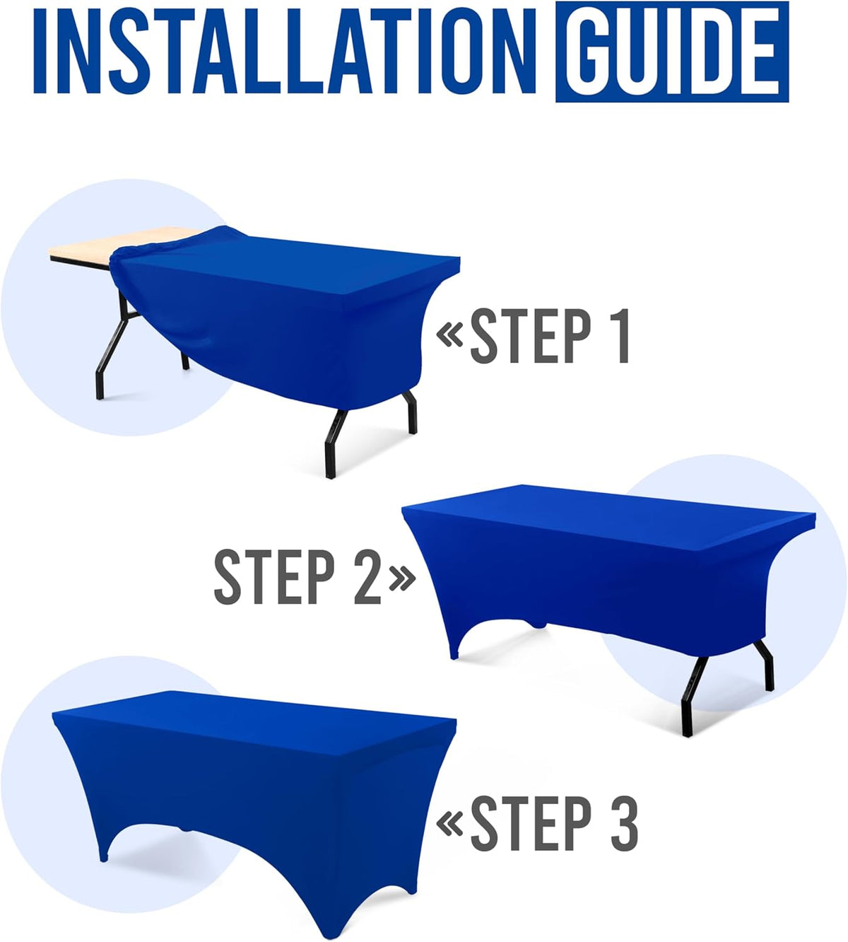 Utopia Kitchen 6FT Spandex Tablecloth [2 Pack, Royal Blue] 200 GSM Stretch, Fitted, Washable and Wrinkle Resistant Table Cloth Rectangle Cover for Trade Shows, Wedding, Parties [72Lx30Wx30H Inch]