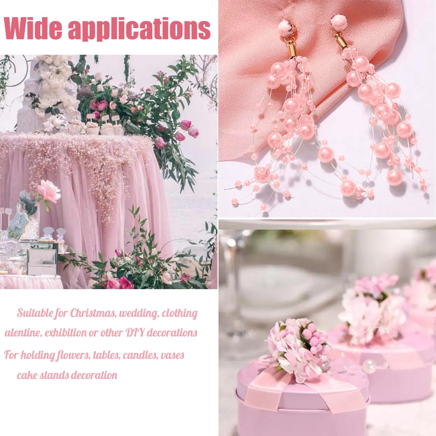 Fbshicung 196 Feet Artificial Pearl Beads Garland Plastic Pearl Strands Chain Pearl String for Crafting Wedding Decoration Party Centerpieces Bridal Bouquet Crafts Flower DIY Supplies (Light Pink)