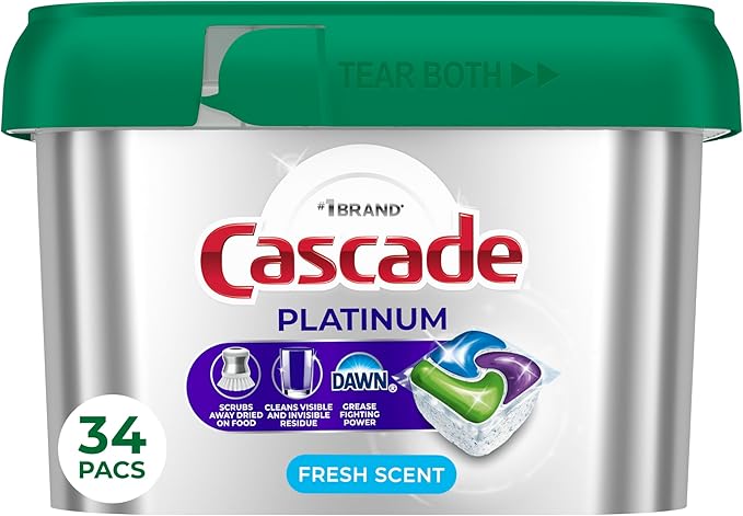 Cascade Platinum Dishwasher Pods, Dishwasher Detergent, Dish Detergent Soap, Fresh, 34 count