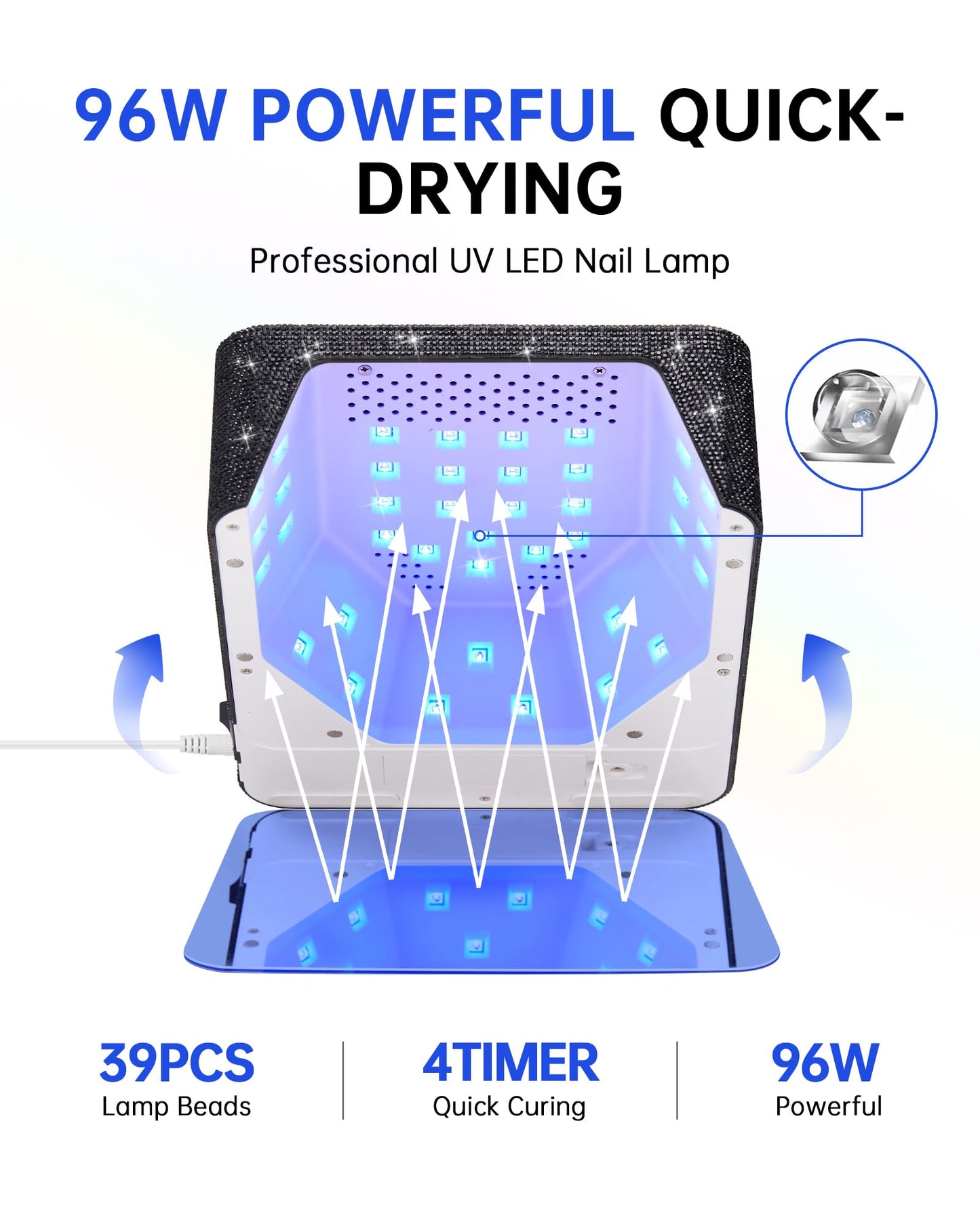 CHRISTINE SHELLY UV LED Nail Lamp 96W Nail Dryer Sparkly Gel Polish Light 4 Timer Setting Professional Quick Dry Curing Lamp with Display Auto Sensor for Salon & Home, Black