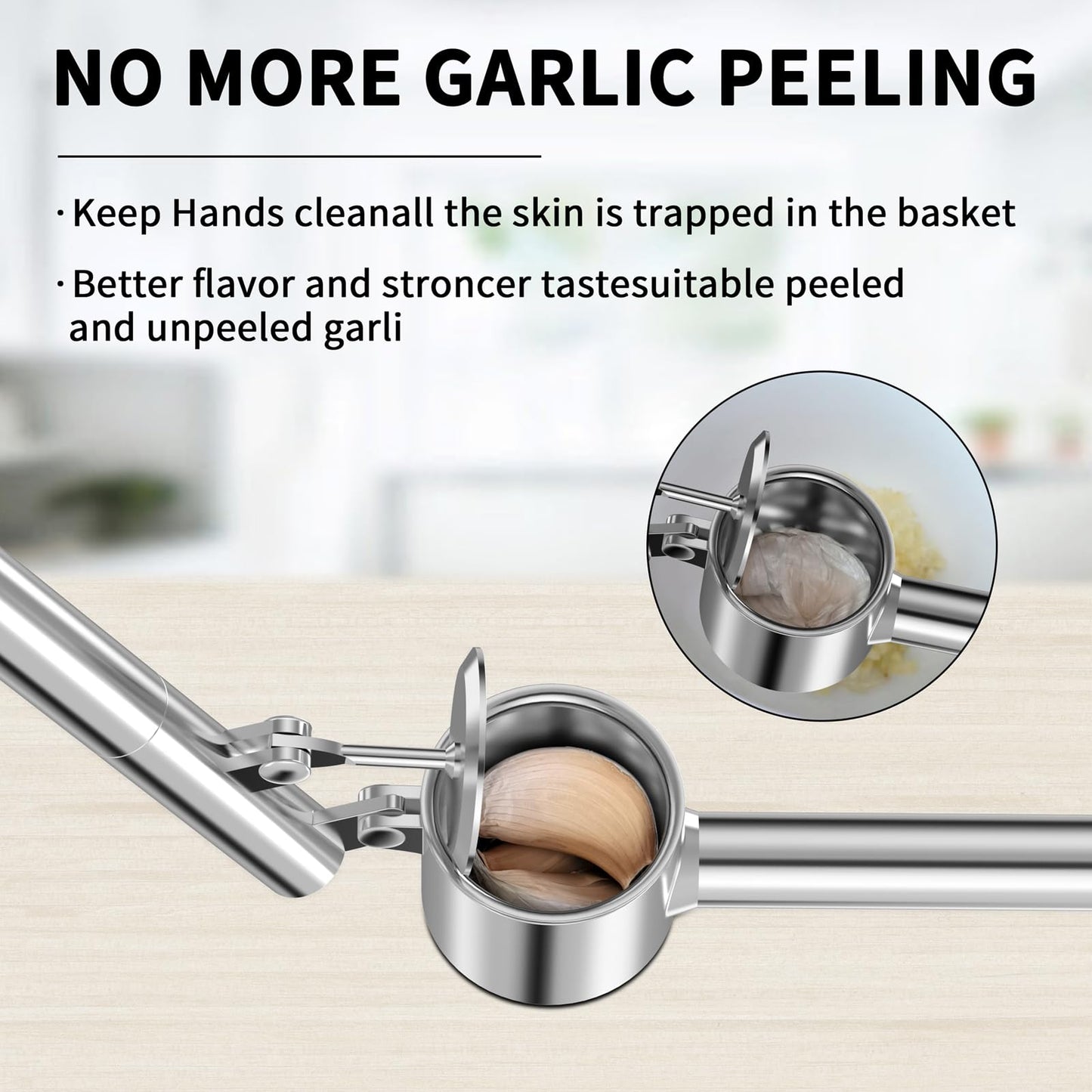 5-in-1 Stainless Steel Garlic Press Set with Jumbo Chamber & Mincer - Heavy Duty Rustproof Garlic Crusher with Ergonomic Handle, Dishwasher Safe, Easy Squeeze Design for Ginger, Nuts, Herbs
