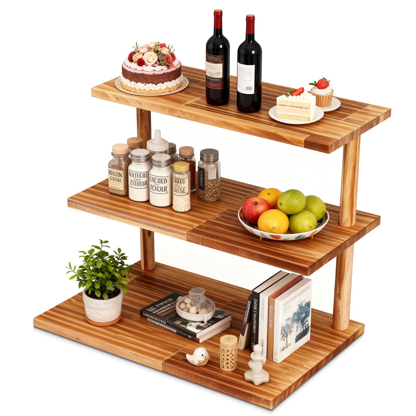 Dovesail Countertop Coffee Station Organizer, 3 Tier Wooden Shelf for Coffee Bar Accessories, Condiment Storage Caddy for Kitchen, Display Rack for Cupcake Tea Cups Kitchen Office.