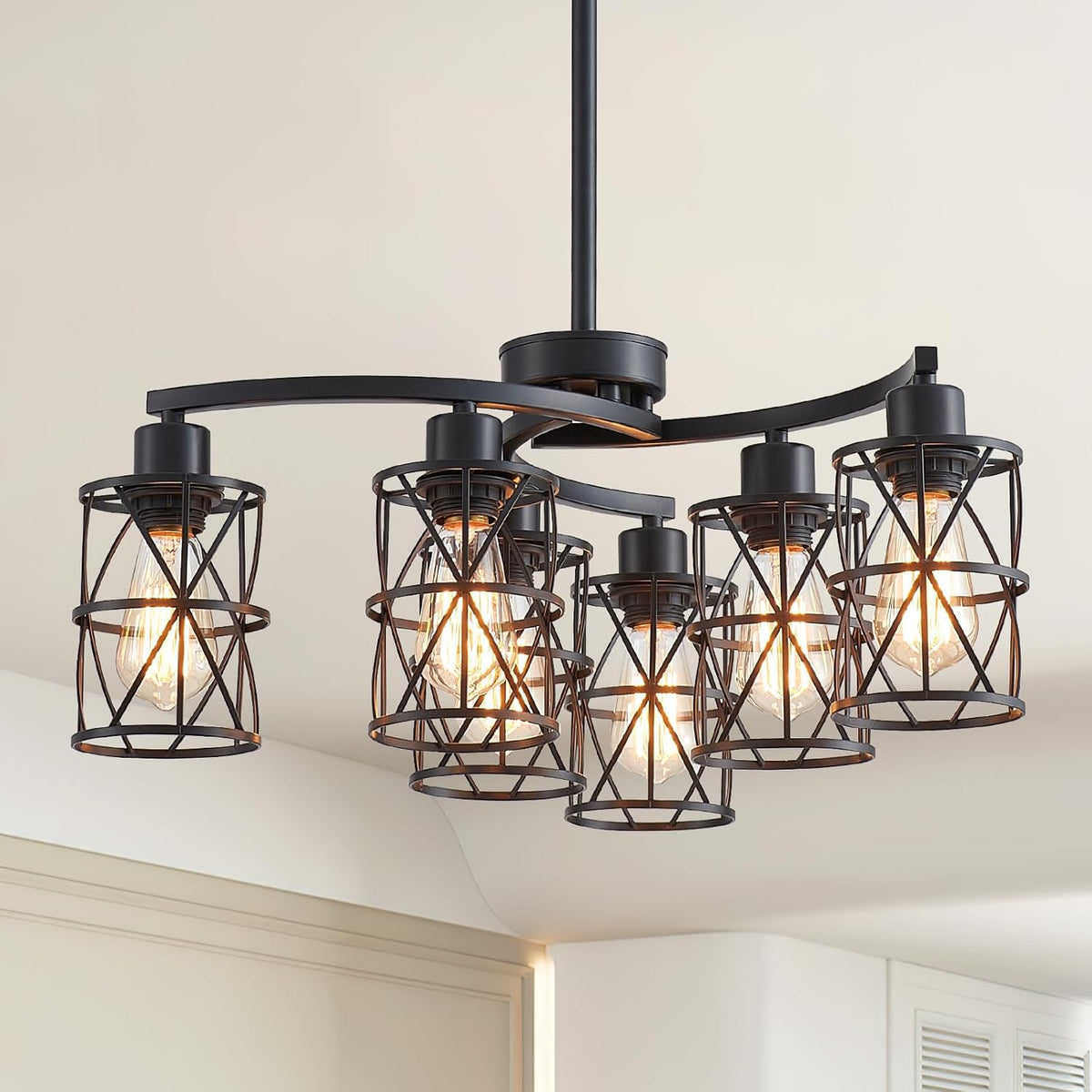 XINGQI Modern Black Chandelier 6-Light Pendant Lighting Fixture with Metal Shade 24" Height Adjustable for Dining Room Living Room Bedroom