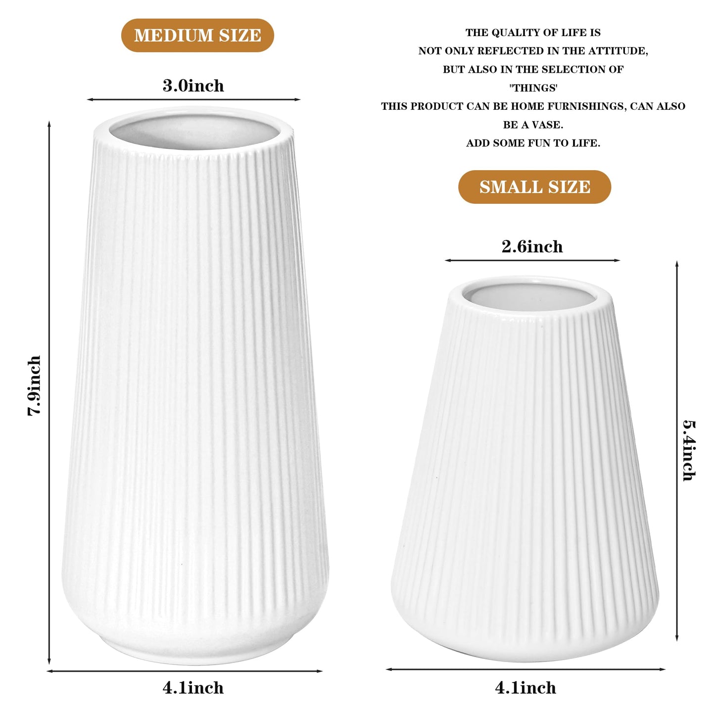 White Ceramic Vase, GUKJOB Small Cute Flower Vase for Pampas Grass, Home, Living Room, Dining Table, Farmhouse, Office Decor, Bedroom, Table, and Kitchen Shelf (White- 2PCS)