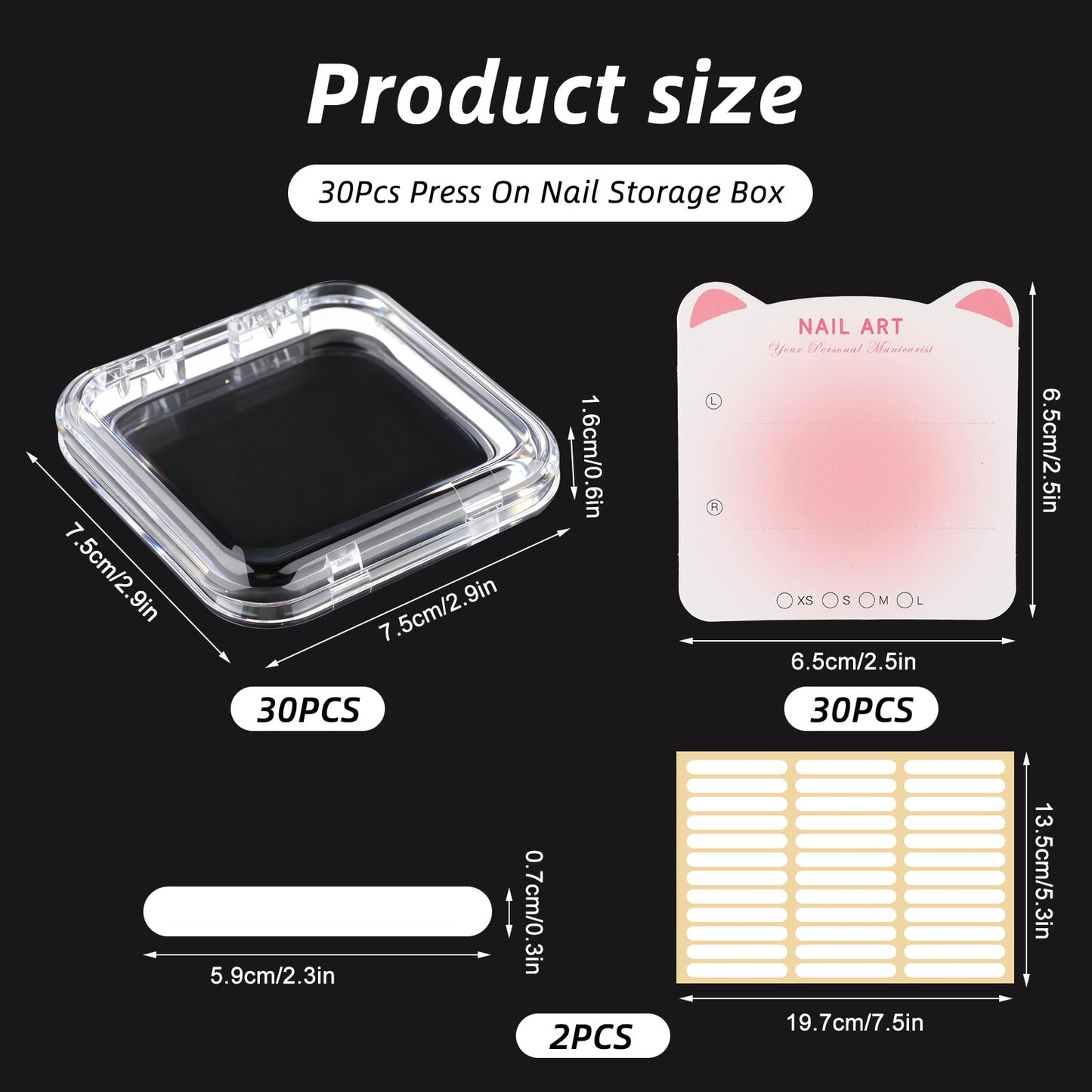 Sopoloray 30 Set Press On Nail Display Box with Adhesive Tape and Card,Acrylic Nail Organizer Storage Case for Artificial Nail Packaging,Nail Salon Display Commercial Use