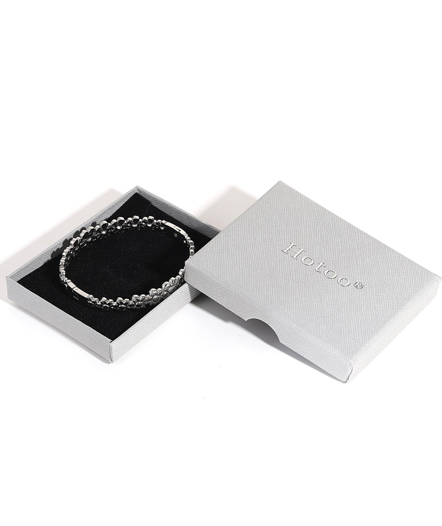 hotoo Silver Flower Bangle Bracelets for Women Cute Stackable Stainless Steel Cuff Bracelet Mother Daughter Sister