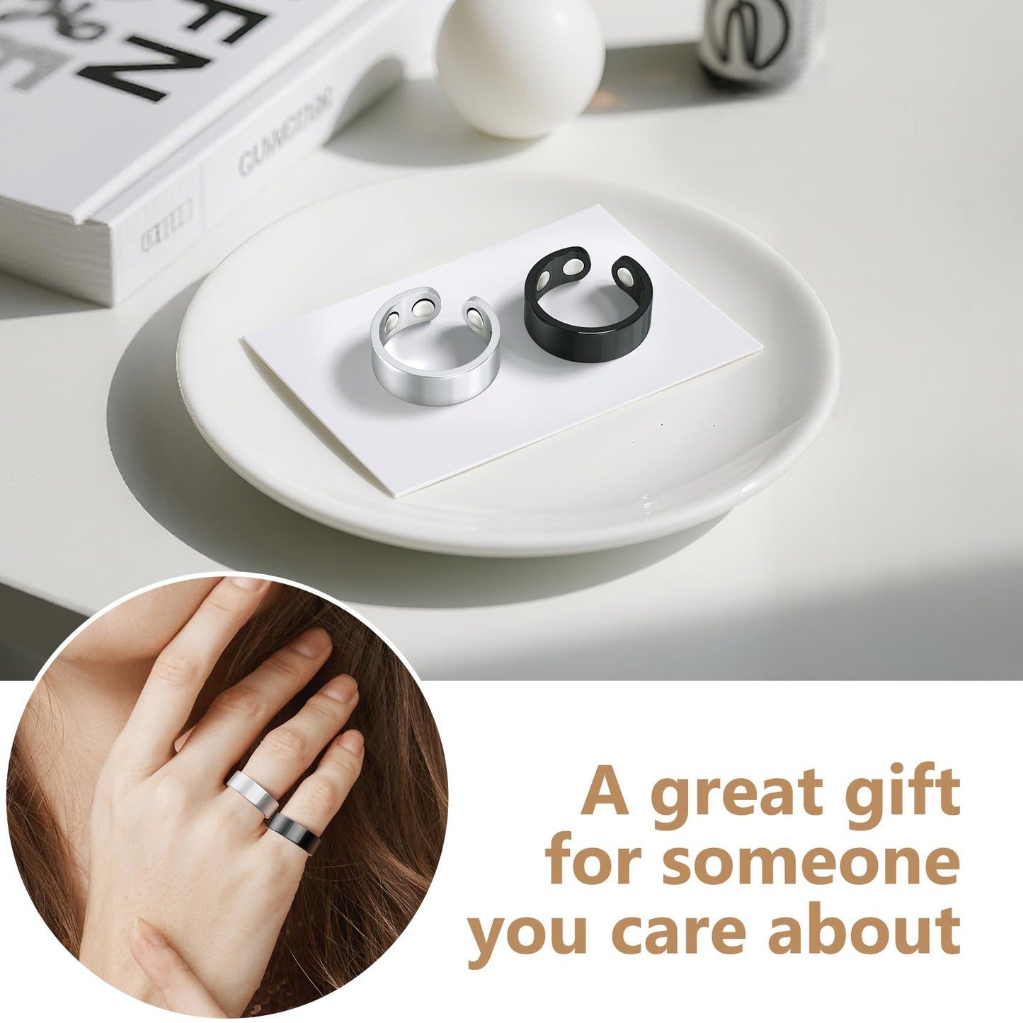 Feraco 2 PCS Copper Rings for Women,99.99% Pure Cooper Magnetic Therapy Thumb Ring Jewelry with Magnets