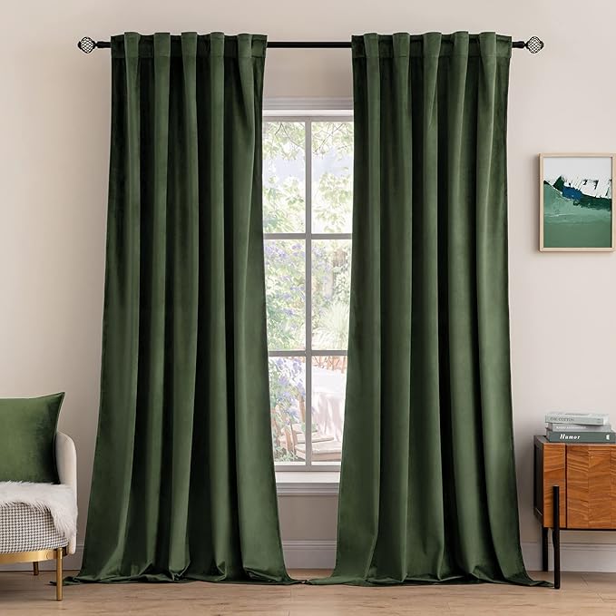 MIULEE Velvet Curtains 2 Panels Luxury Blackout Curtains for Bedroom Living Room Thermal Insulated Super Soft Window Drapes Rod Pocket & Back Tab, Olive Green, W52 x L72 inches