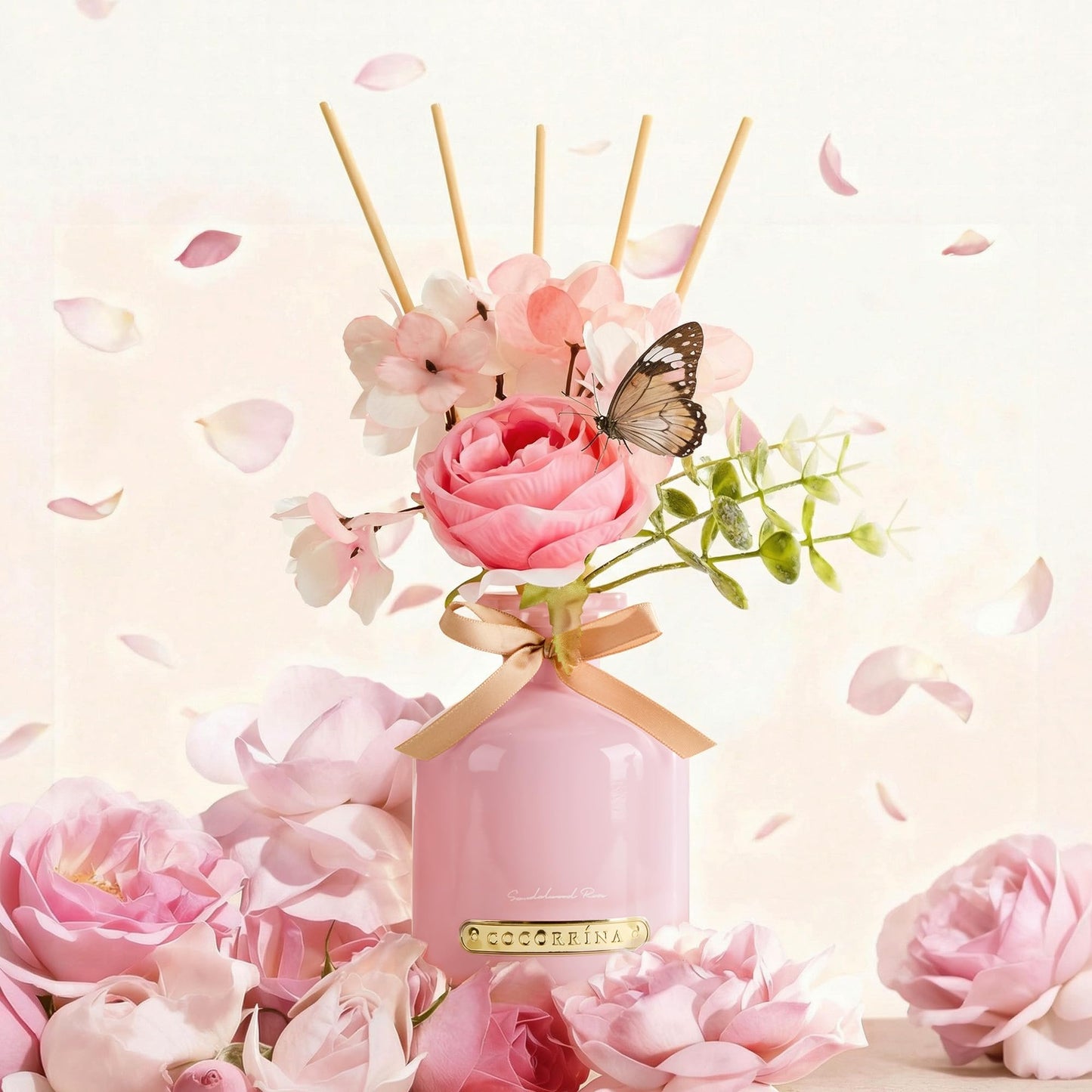 COCORRÍNA Reed Diffuser Set, 6.7oz Flower Reed Diffuser with Sticks, Sandalwood Rose Essential Oil, Long Lasting Home Fragrance for Bathroom, Bedroom & Shelf Decor, Aesthetic Gift for Women