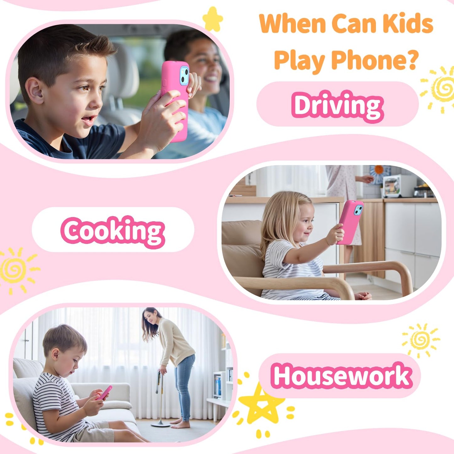 MOMILLA Kids Smart Phone with Dual Camera, 3.97" Touchscreen, 200+ Educational Games, Learning Toys with Parental Control for Ages 3-12, No SIM Birthday Gifts