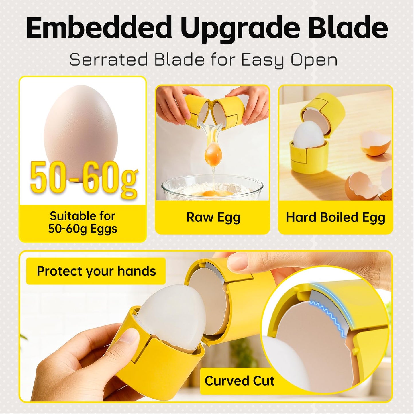 2 in 1 Hard Boiled Egg Shell Opener, Egg Peeler with Piercer, Cute Egg Separator for Raw Eggs, Egg Cracker for Home Kitchen Gadgets Tool