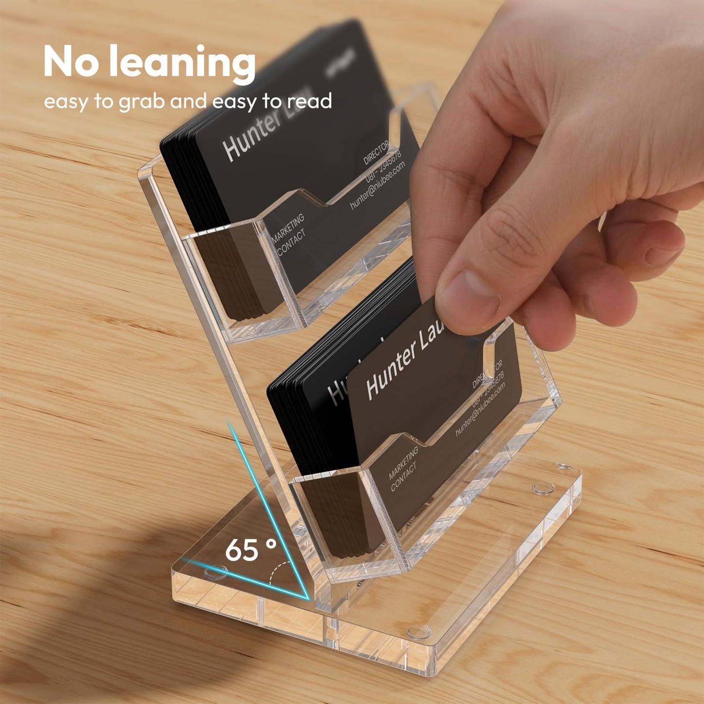NIUBEE Acrylic Business Card Holder 2 Slots - Double Capacity Business Card Stand for Desk, 2 Tier Clear Gift Card Display for Office, Event, Exhibition