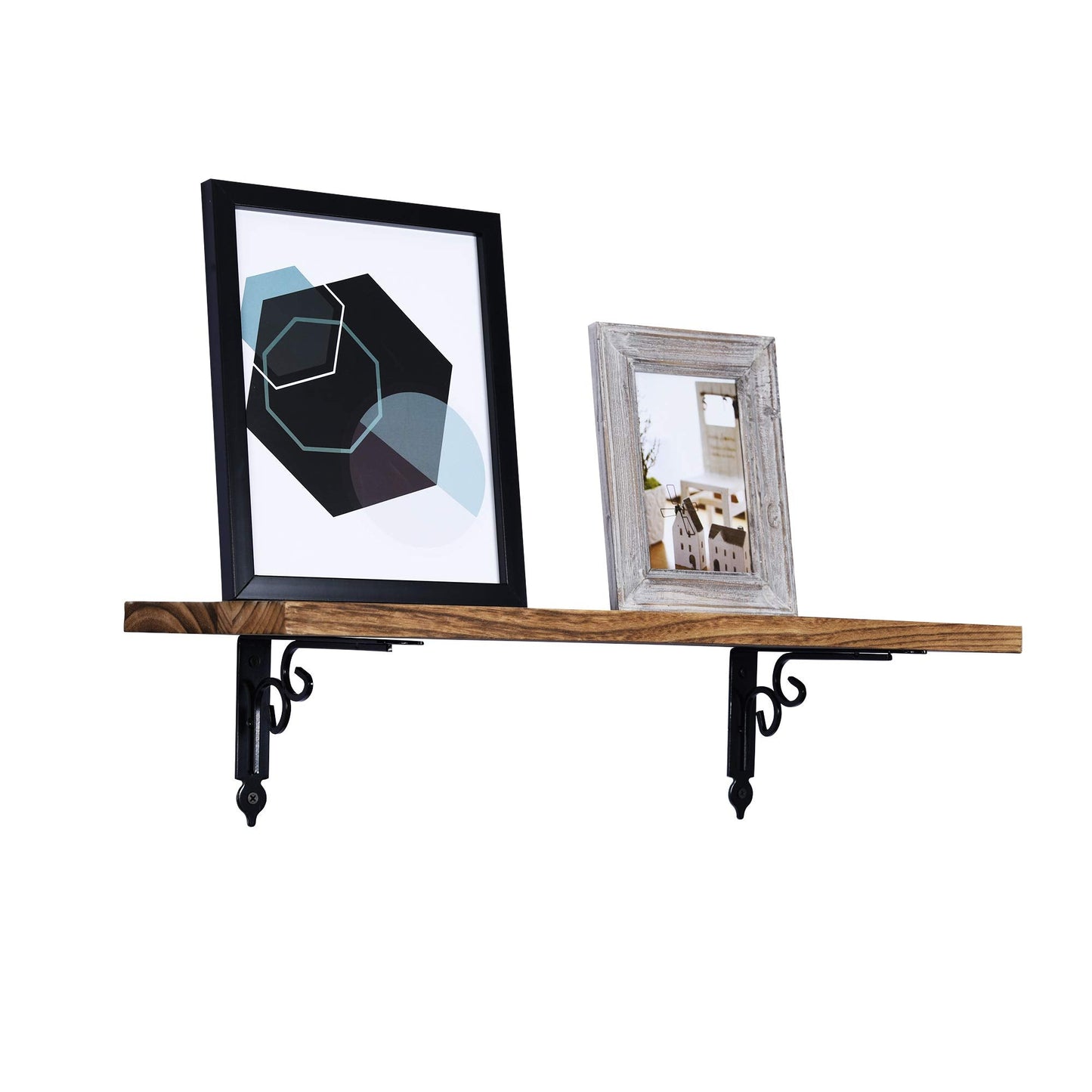 OVOV Shelf Brackets 4 Pcs Heavy Duty Decorative 8 Inch Black Right Angle Shelving Brackets Wall Mounted Shelf Supports for DIY Home Kitchen Living Room
