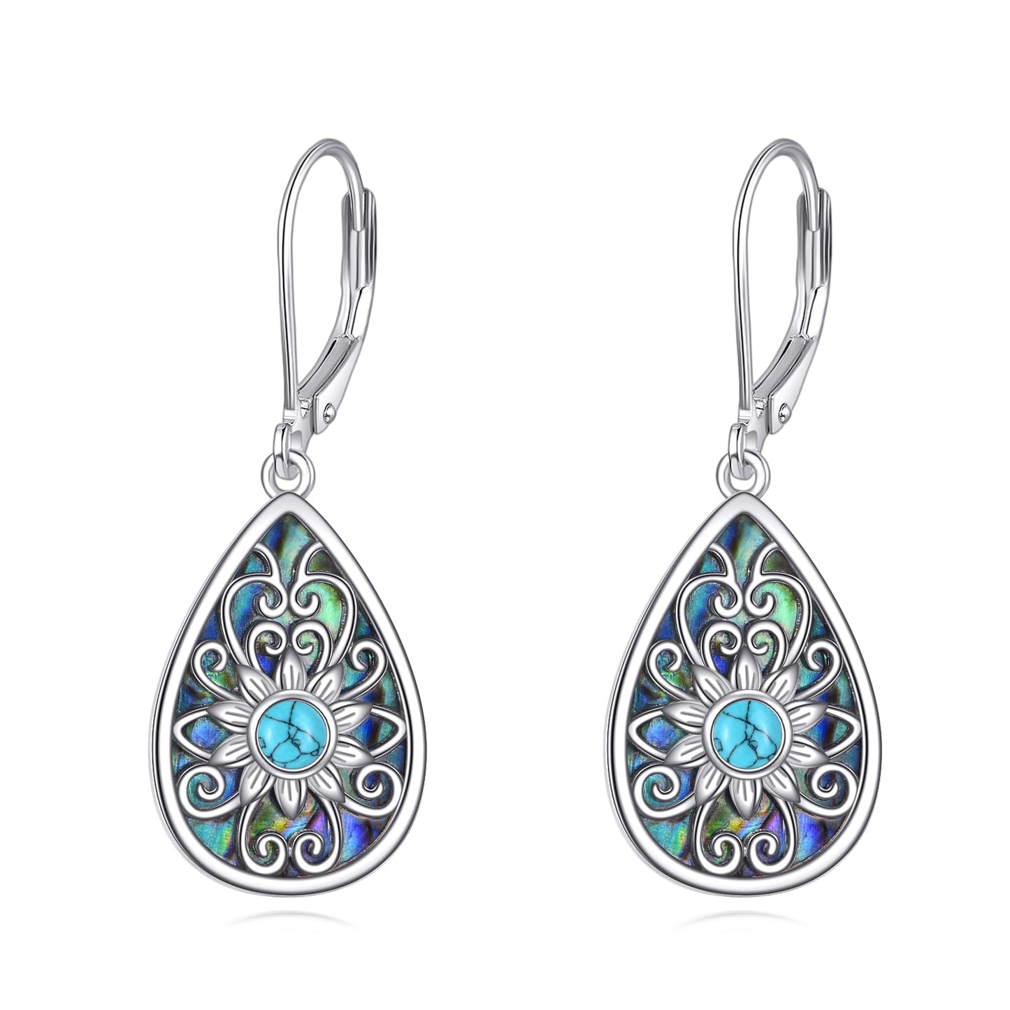 YONFQE Filigree Dangling Earrings Sterling Silver Teardrop Abalone Shell Drop Dangle Earring Filigree Leverback Gifts for Women