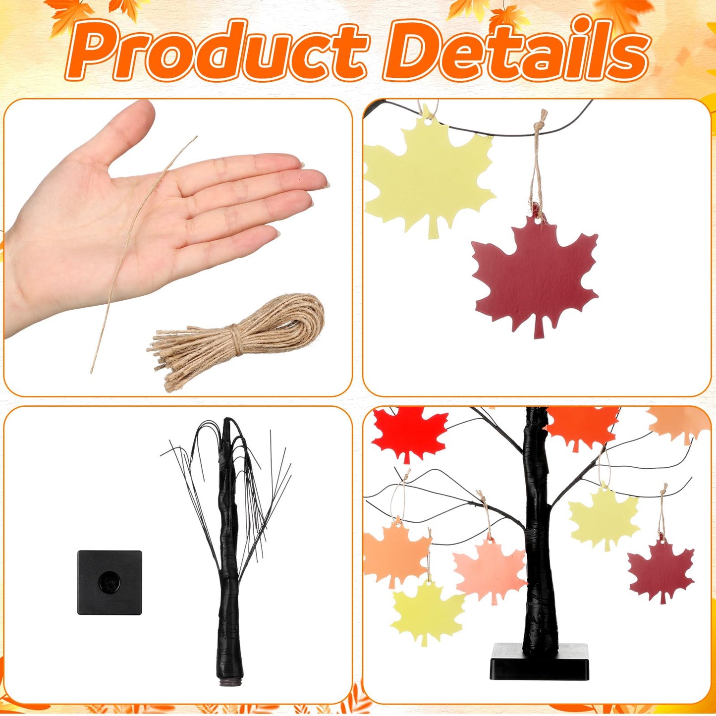 Briwooody 24” Thanksgiving Gratitude Tree with Leaves Kit Seasonal Holiday Decoration with Writing Pen Hemp Rope DIY Fall Decorations Craft Kit for Autumn Home Desktop Thanksgiving Decor(Maple Leaf)