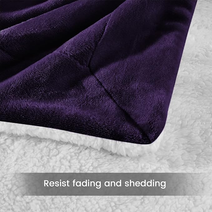 IR Imperial Rooms Sherpa Blankets Queen Size - Thick and Warm Blankets for Winter, Reversible Soft and Fuzzy Fluffy Queen Size Blanket for Bed, Purple, 90x90 Inches