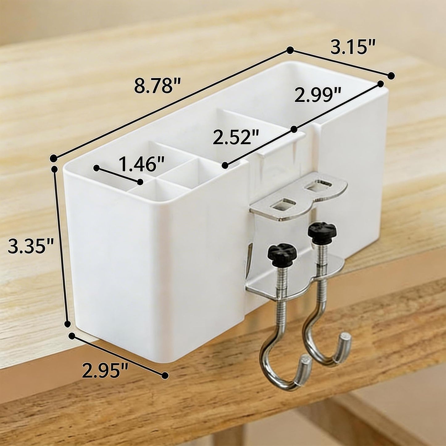 LIPCHEEGO Desk Side Storage, Side Desk Organizer, No Drill Hanging Desk Organizer with 4 Large Pockets, Table Hanging Storage for Office & Home, Fits Flat Table Edge 1.26" (White)