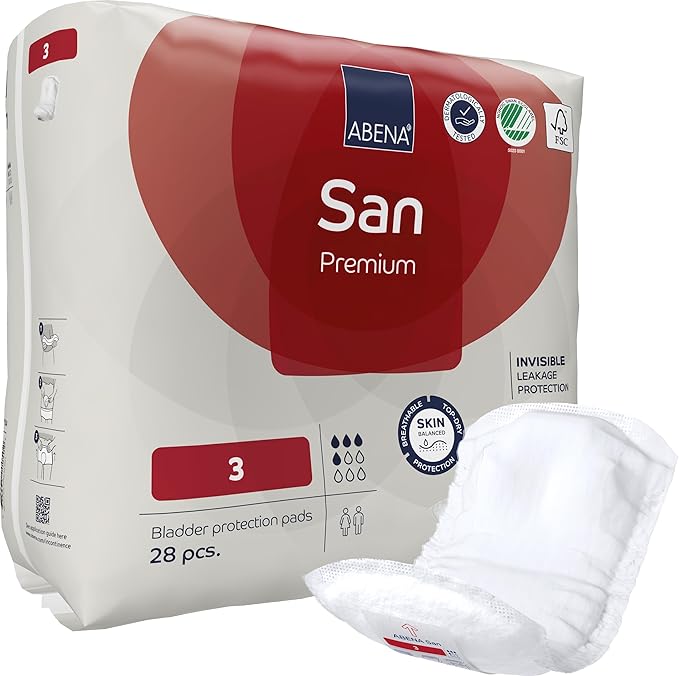Abena San Premium Incontinence Pads, Light Absorbency, (Sizes 1 to 3A), Size 3, 28 Count
