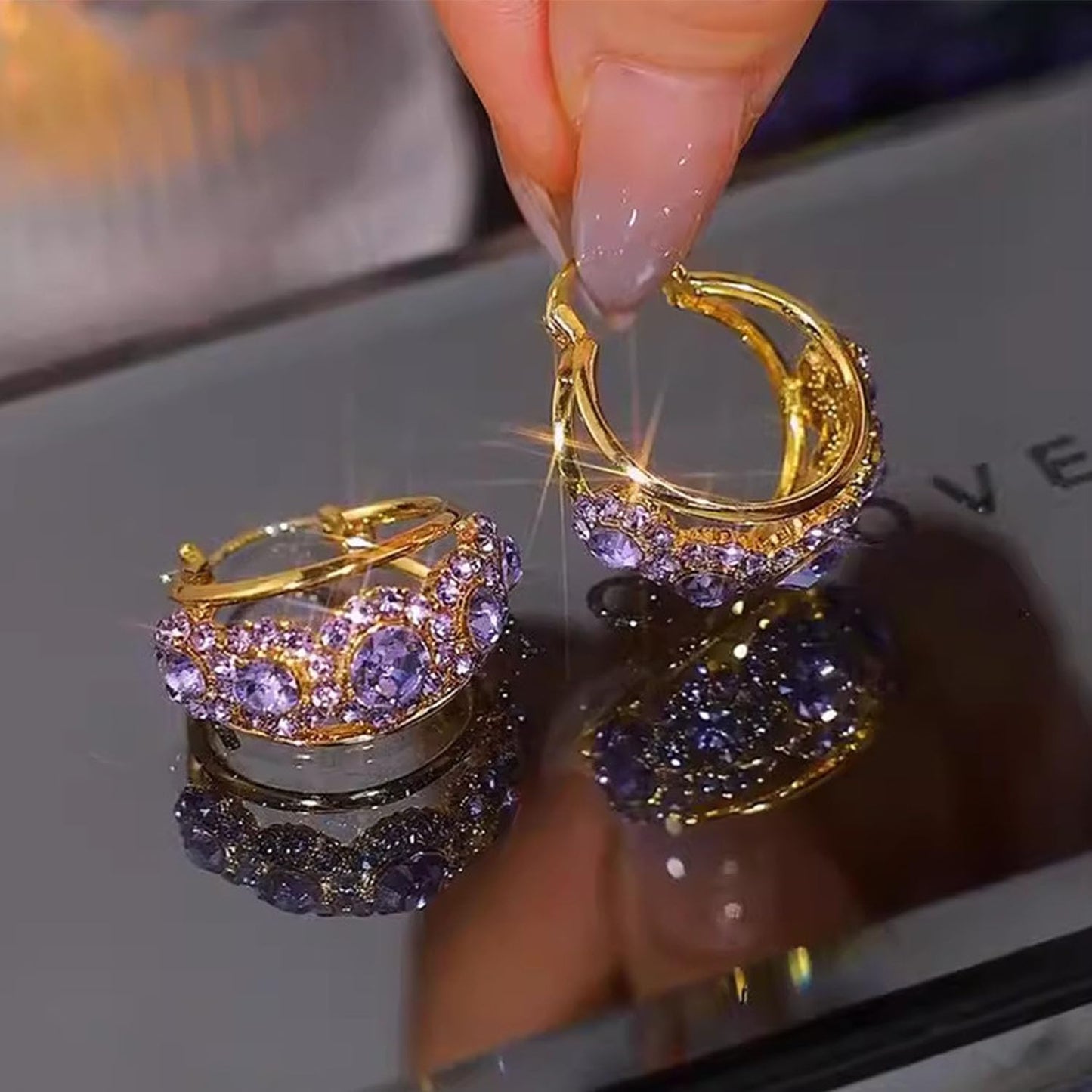 Lymphvity Lymph Earrings for Women - Germanium & Cubic Zirconia, Lymphatic Drainage, Purple