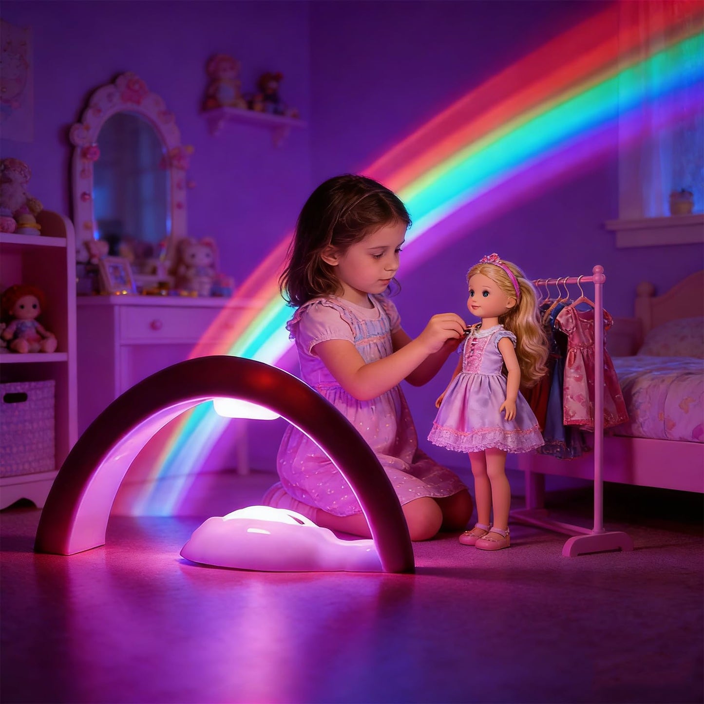 Rainbow Led Lights - USB Power Supply Rainbow Projector Signs Wall Decor, Rainbow Night Light for Girls Room Kids Gifts