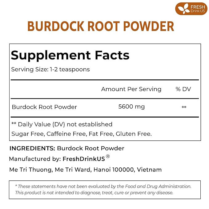 FreshDrinkUS, Premium 2oz Burdock Root Powder, 100% Natural & Pure from Burdock Root, No Additives, No Caffeine, Vegan
