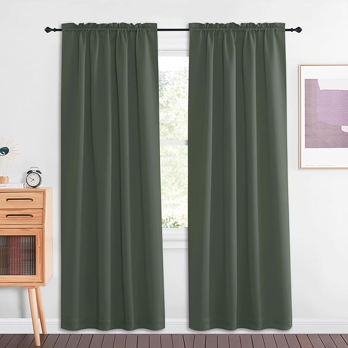 NICETOWN Blackout Curtain for French Door - Thermal Insulated Doorway Curtain, Rod Pocket Farmhouse Window Cover, Single Door Panel, 42 x 80 Inches, 1 Panel, Dark Mallard