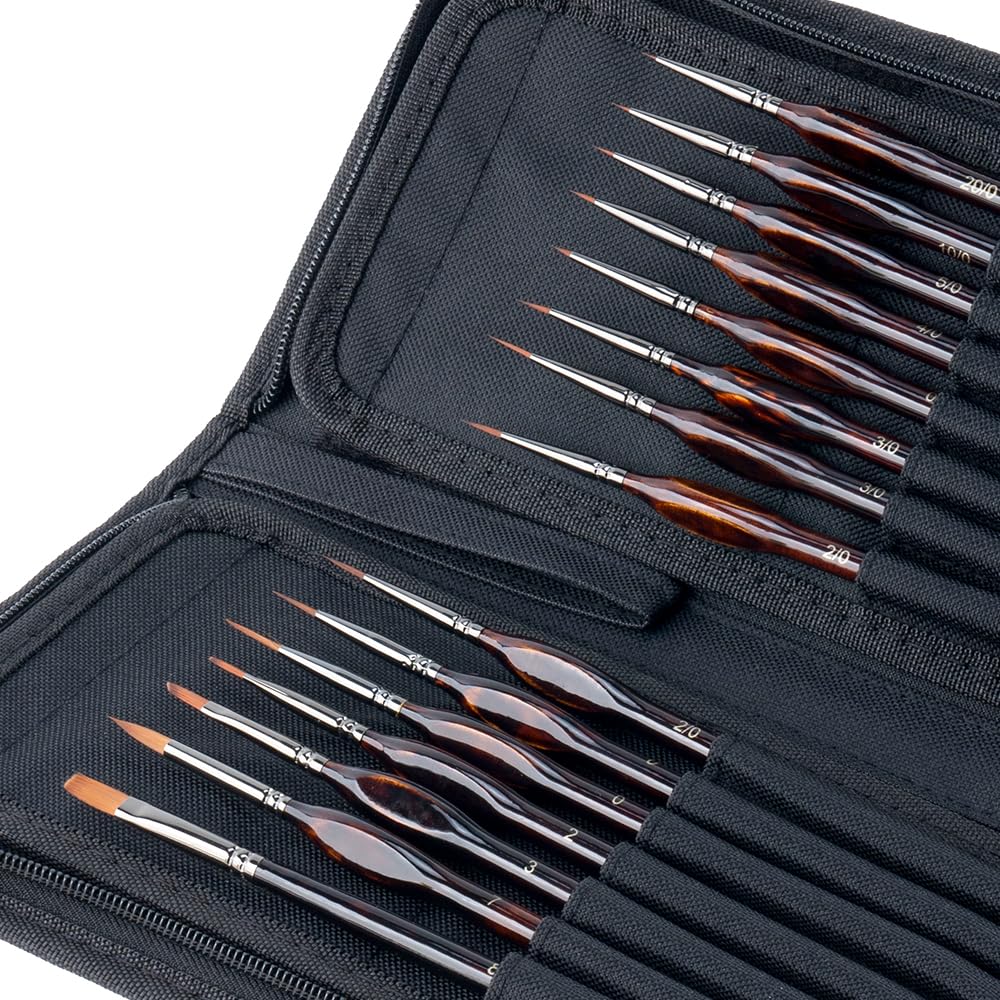 Transon 15Pcs Extra Fine Detail Paint Brushes with Brush Storage Organizer for Model Miniature Painting and Acrylic Watercolor Gouache Painting
