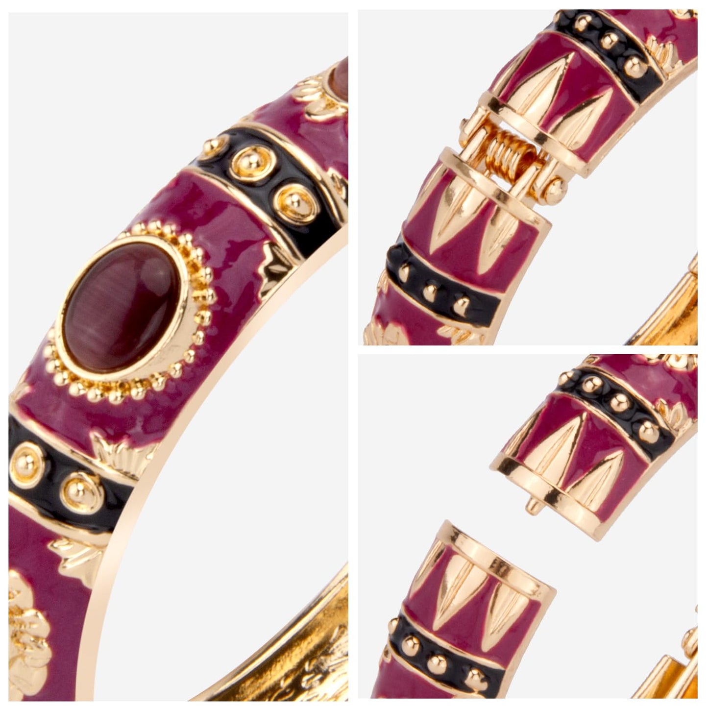 UJOY Vintage Cloisonne Jewelry Bracelet Plated Handmade Bead Rhinestones Enamel Spring Cuff Bangles 2 Pcs Set for Womens Gift 7735-55A128 Purple