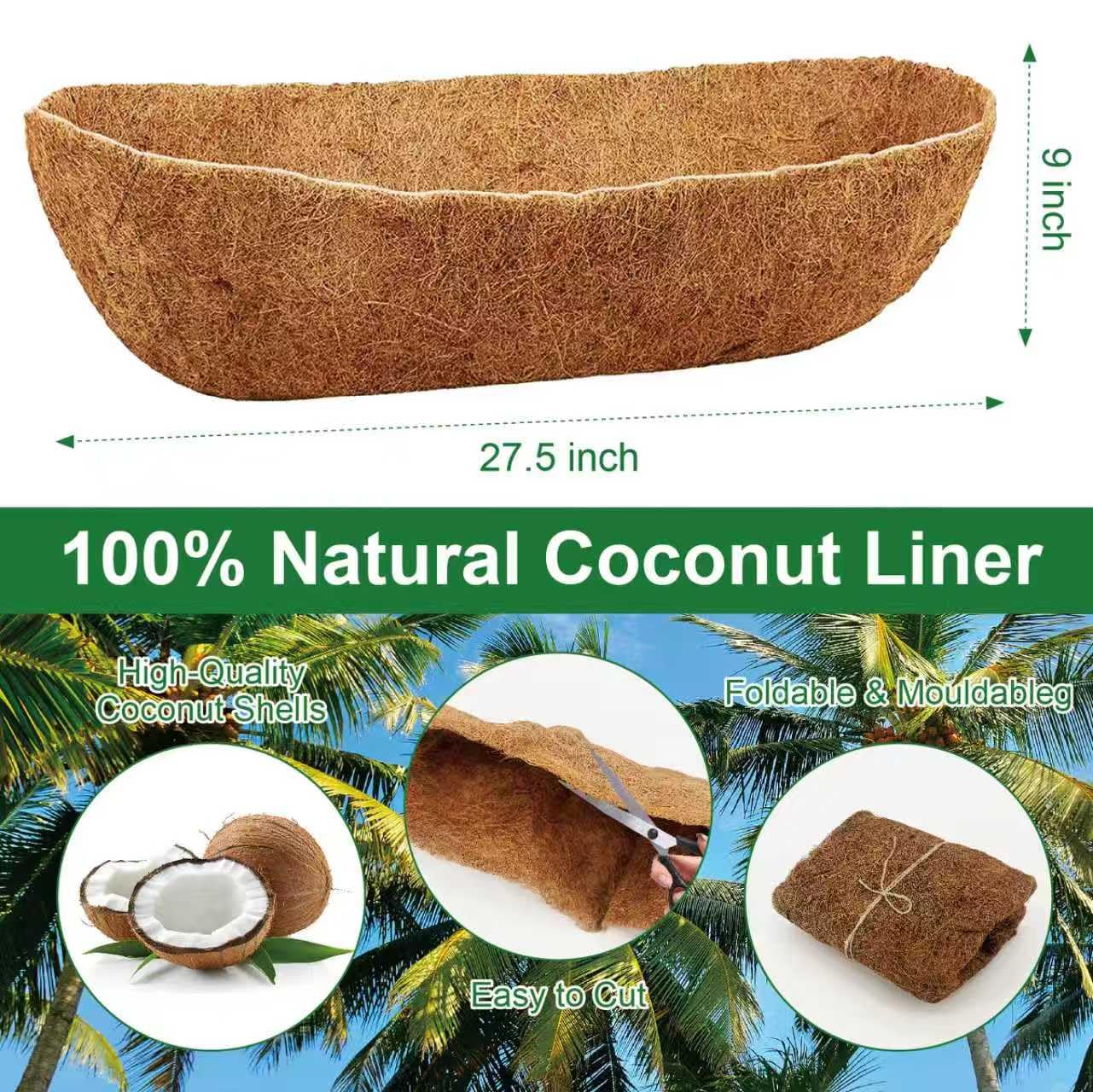 DONGXYTWH 2-Pack 24 Inch Coco Liners for Planters – Trough Coco Liner for Window Box, Fence Flower Baskets | Coco Liners for Hanging Baskets, Planter Box Liner, 24 Inch Coconut Liners for Planters.