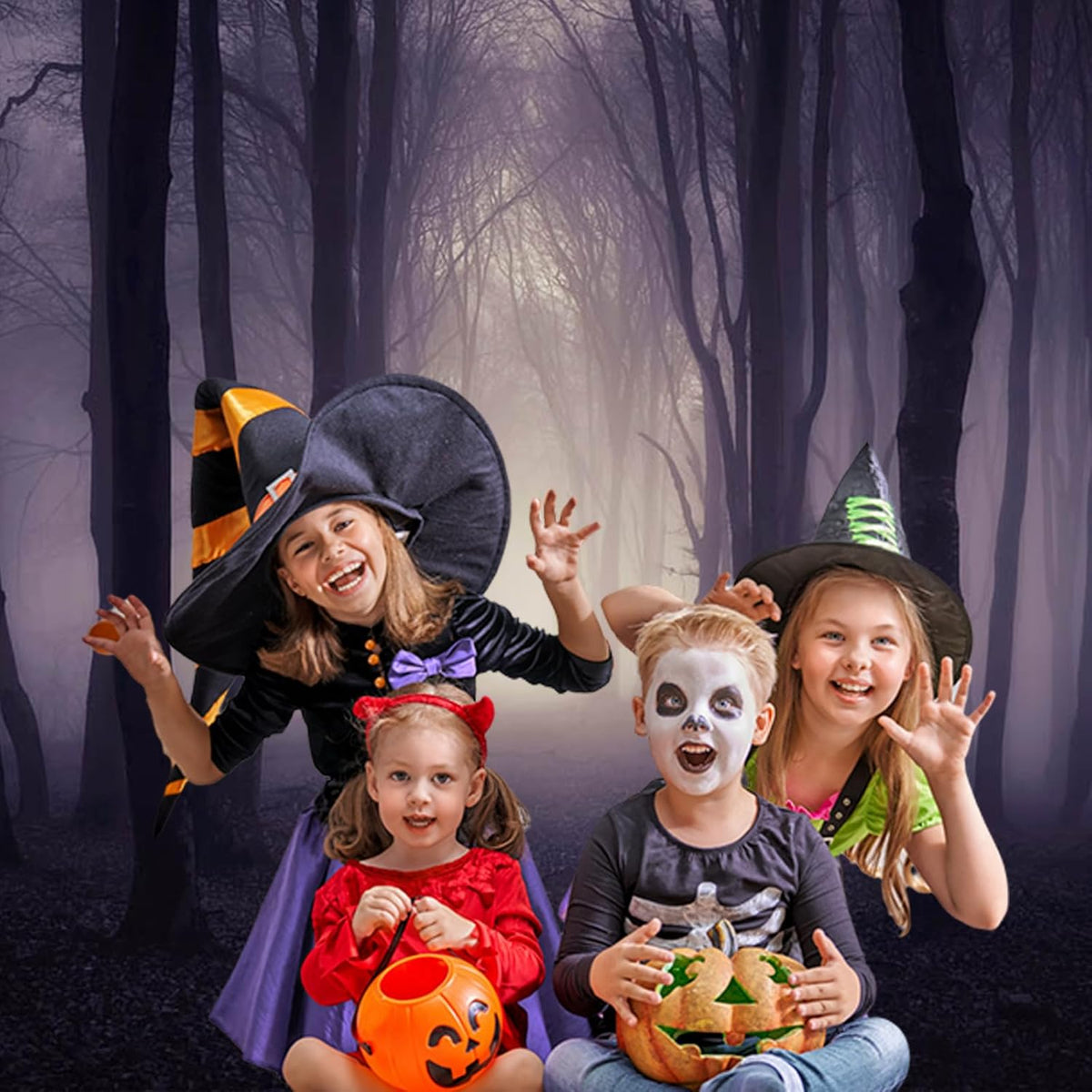 Mocsicka Halloween Photo Backdrop Misty Woods Dark Gloomy Forest Witch Wizard Party Background Halloween Night Ghost Photography Backdrops (8x6ft)