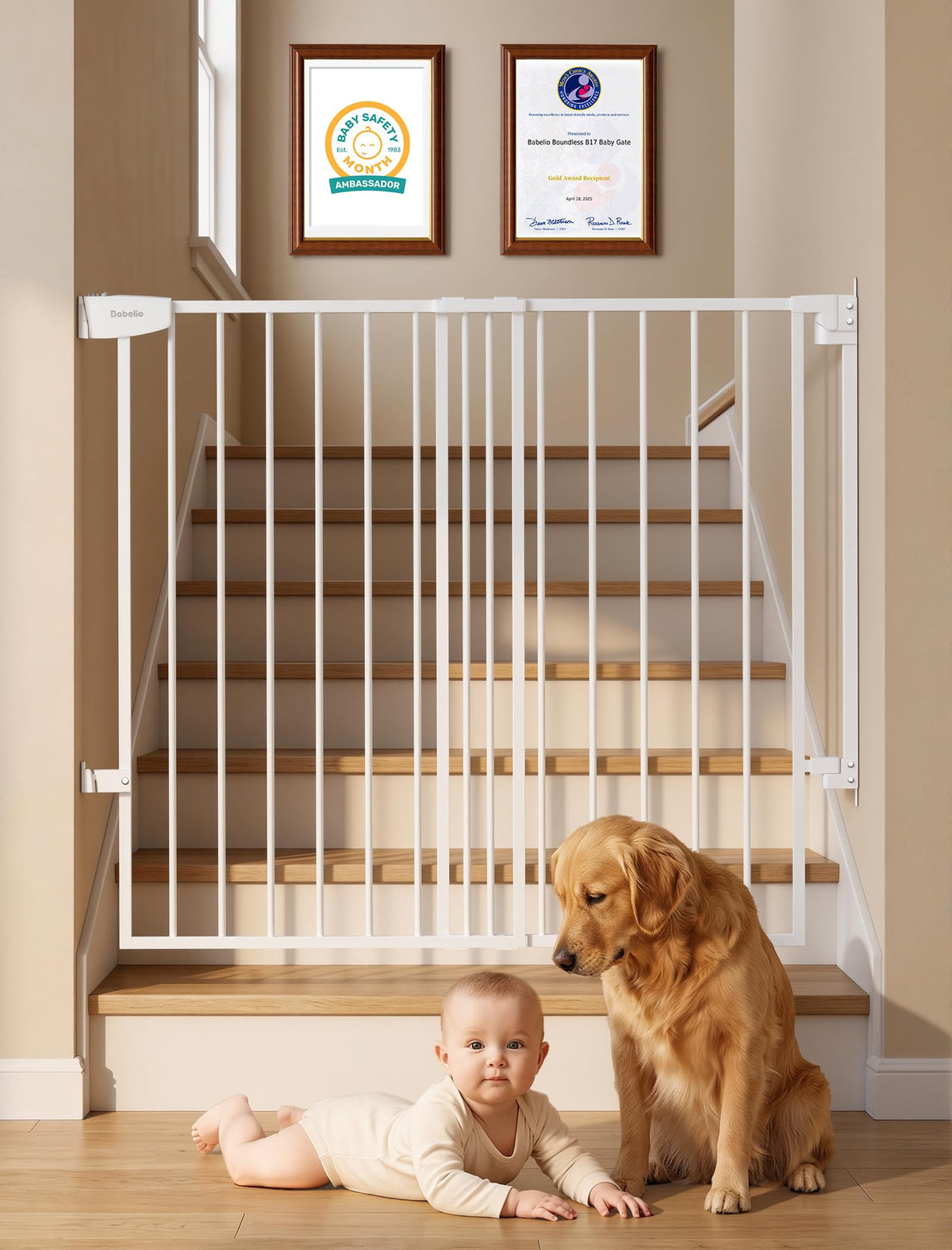 Babelio Extra Wide No Bottom Bar Baby/Dog Gate, 28" H, 29.7-46.5" W, Black