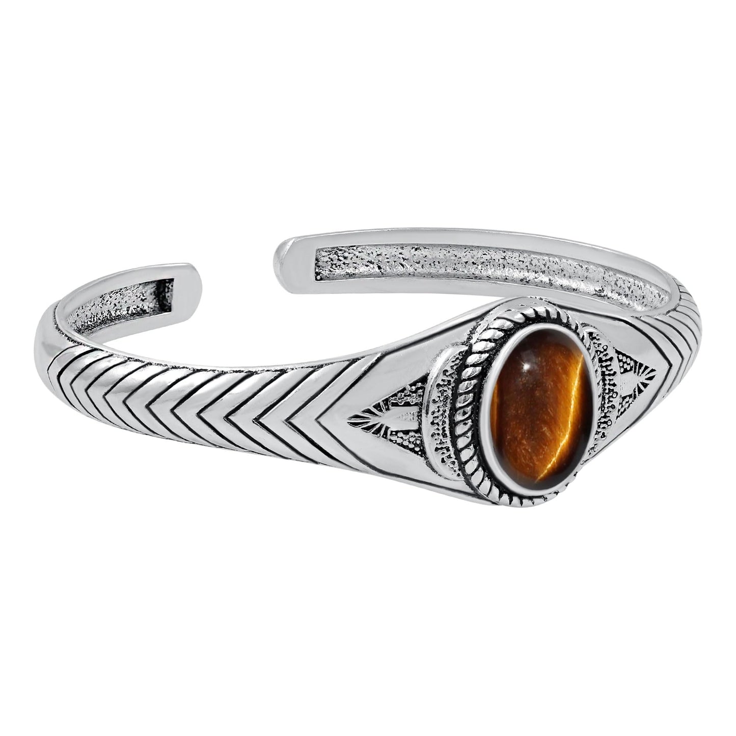 Tiger Eye Cuff Bangle Bracelet for Men Women – Handmade 925 Silver Plated Adjustable Boho Jewelry – Natural Gemstone June Birthstone Statement Bangle – Elegant Bohemian Gifts for Him Her