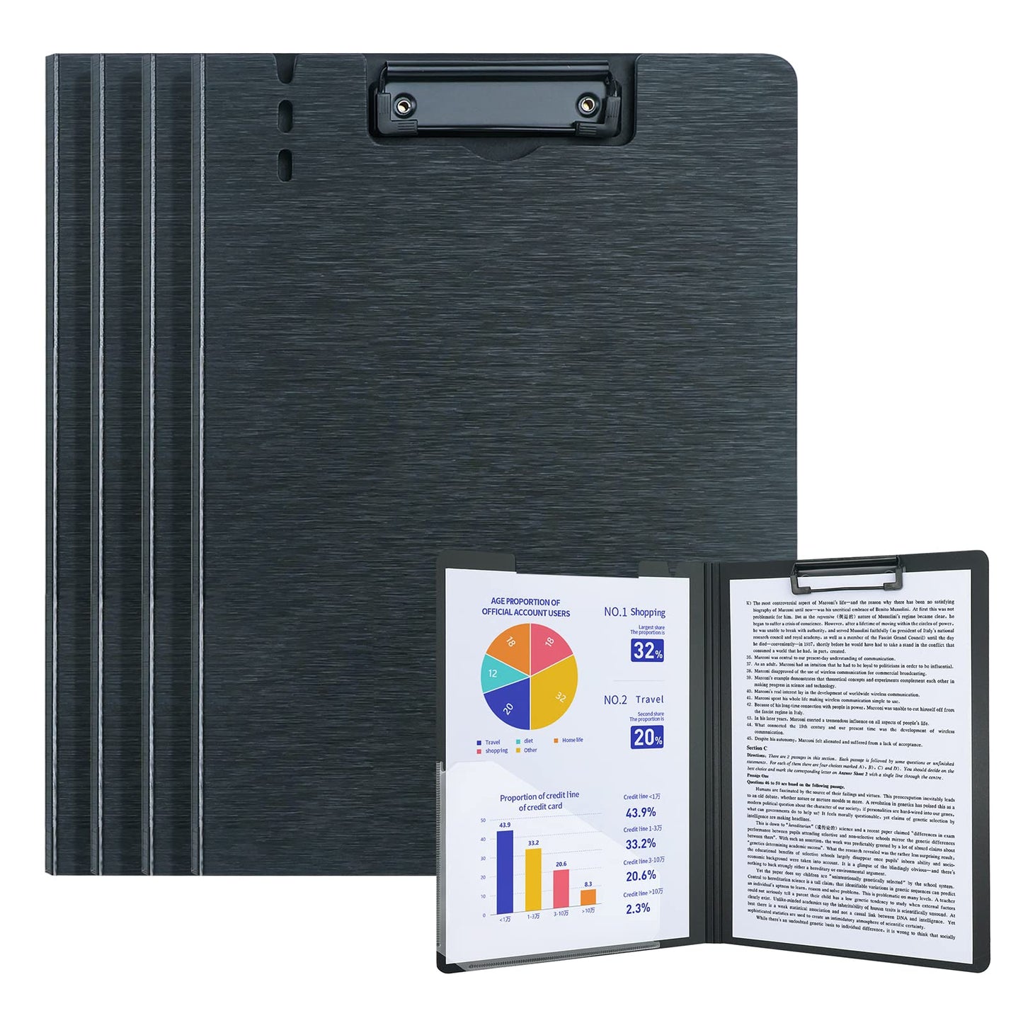 A4 Clipboard Folder,5 Pack Foldable Clipboards with Pocket,Clip Board for Office School Business Classroom(Black)