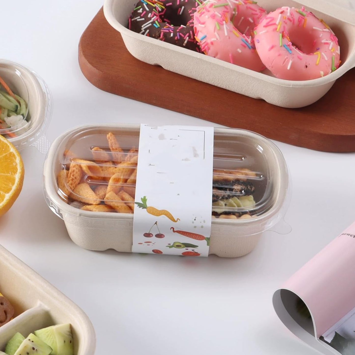 NROZIET 50 Pack Disposable Meal Prep Containers, 23oz Take Out Food Containers with Lid, Microwave Safe Bagasse To Go Paper Bowls Soup Serving Bowls for Salad, Leftovers, Lunch