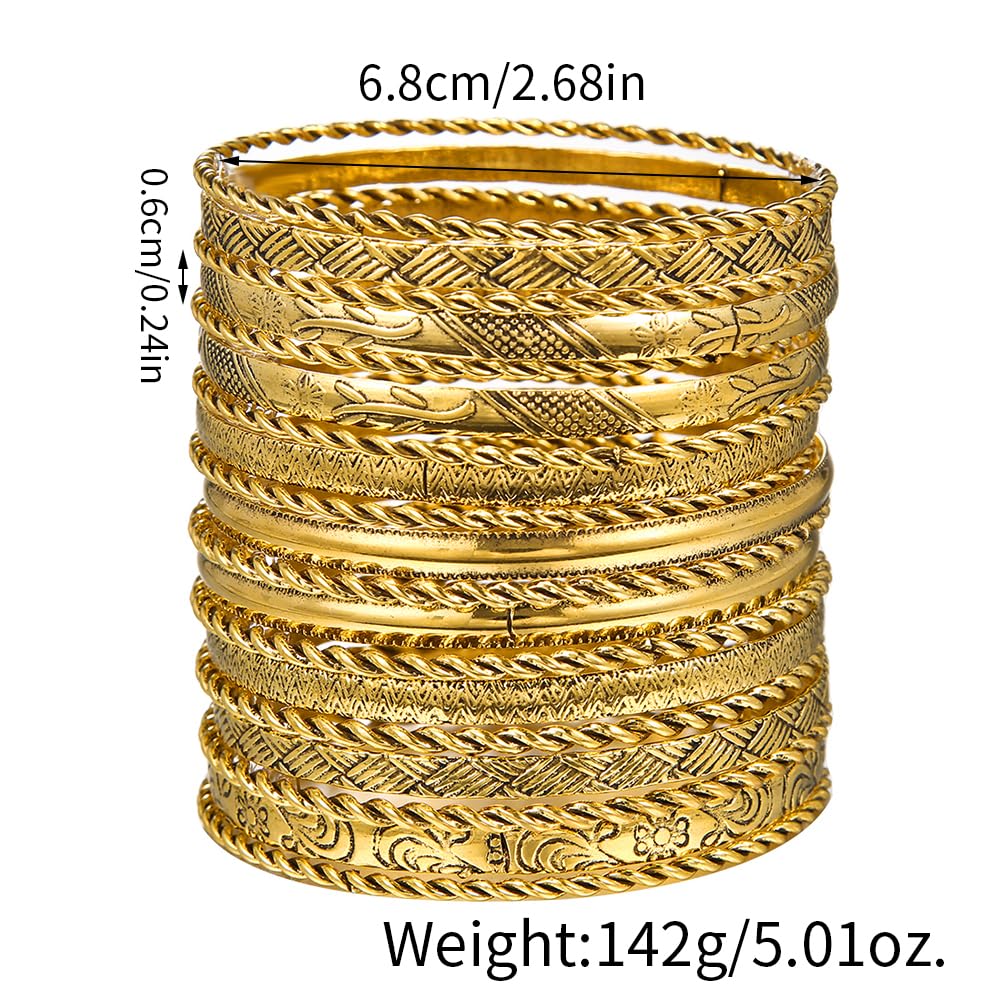 RINTOLER 19Pcs Gold Bangle Bracelets for Women - Multi Layer Stackable Textured Bracelets Boho Bracelets Set for Women. (19Pc Gold)